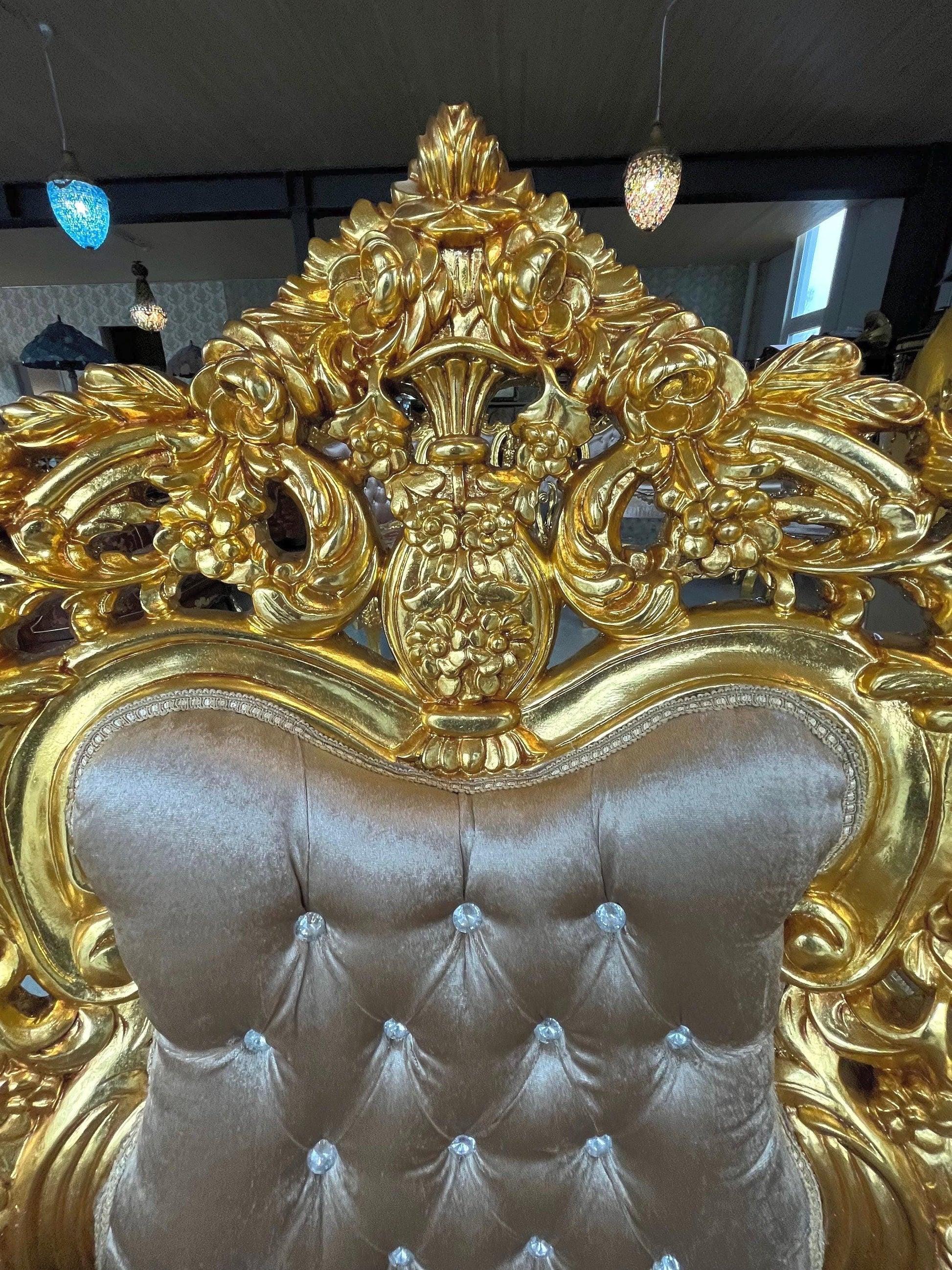 Imperial Sofa Set Royal King Sofa Set French Rococo Sofa Suite Brown Velvet Couch Set Gold Finish for Luxurious Home for Hotel Lobby Decor