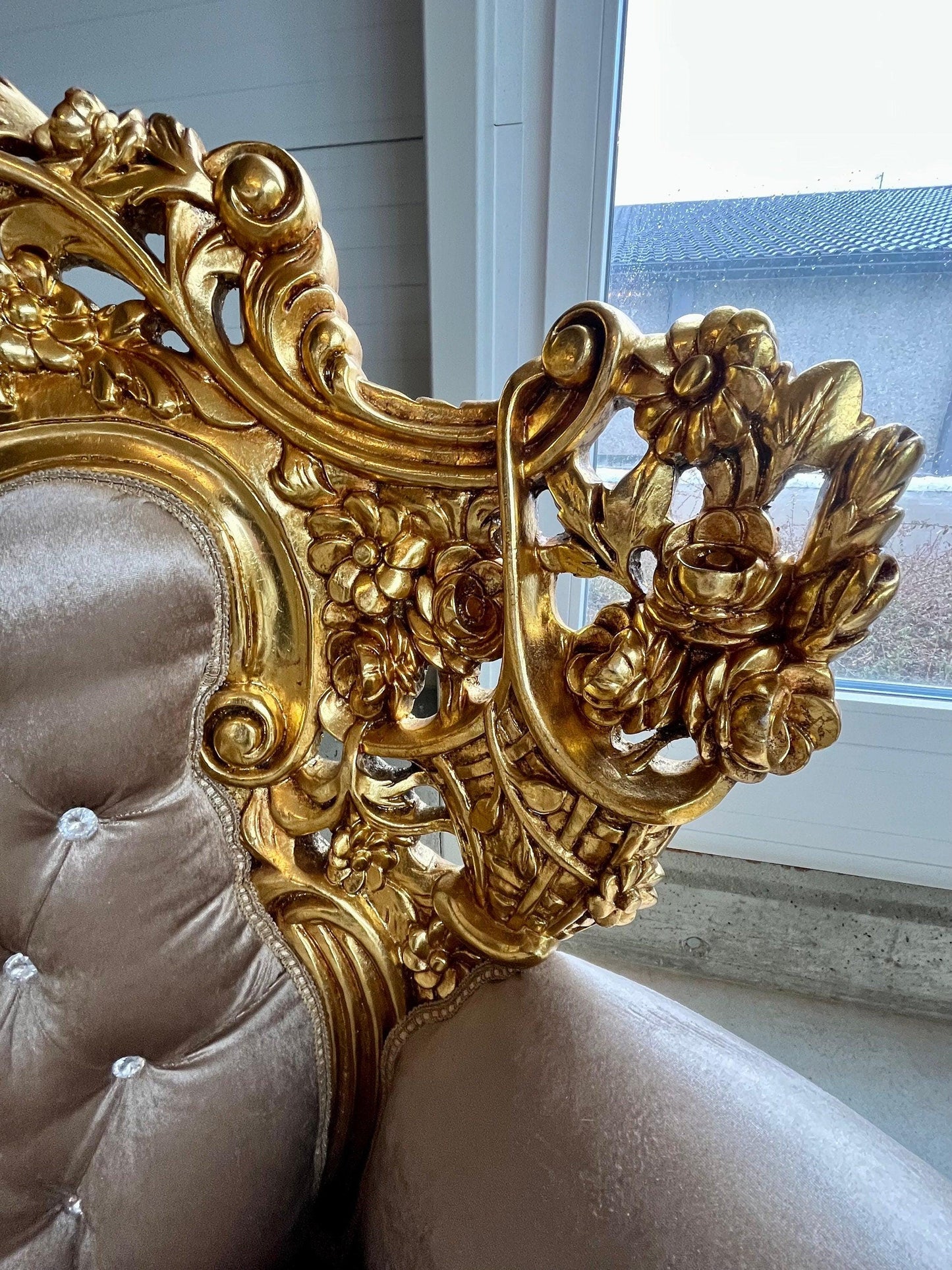 Imperial Sofa Set Royal King Sofa Set French Rococo Sofa Suite Brown Velvet Couch Set Gold Finish for Luxurious Home for Hotel Lobby Decor