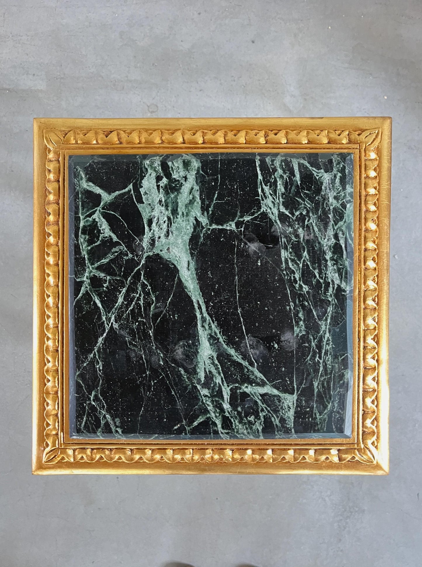 Square Side Table Marble Top Retro French Style End Table Gold Finish Barqoue Rococo Style in Greenish Marble or White Frame in Black Marble