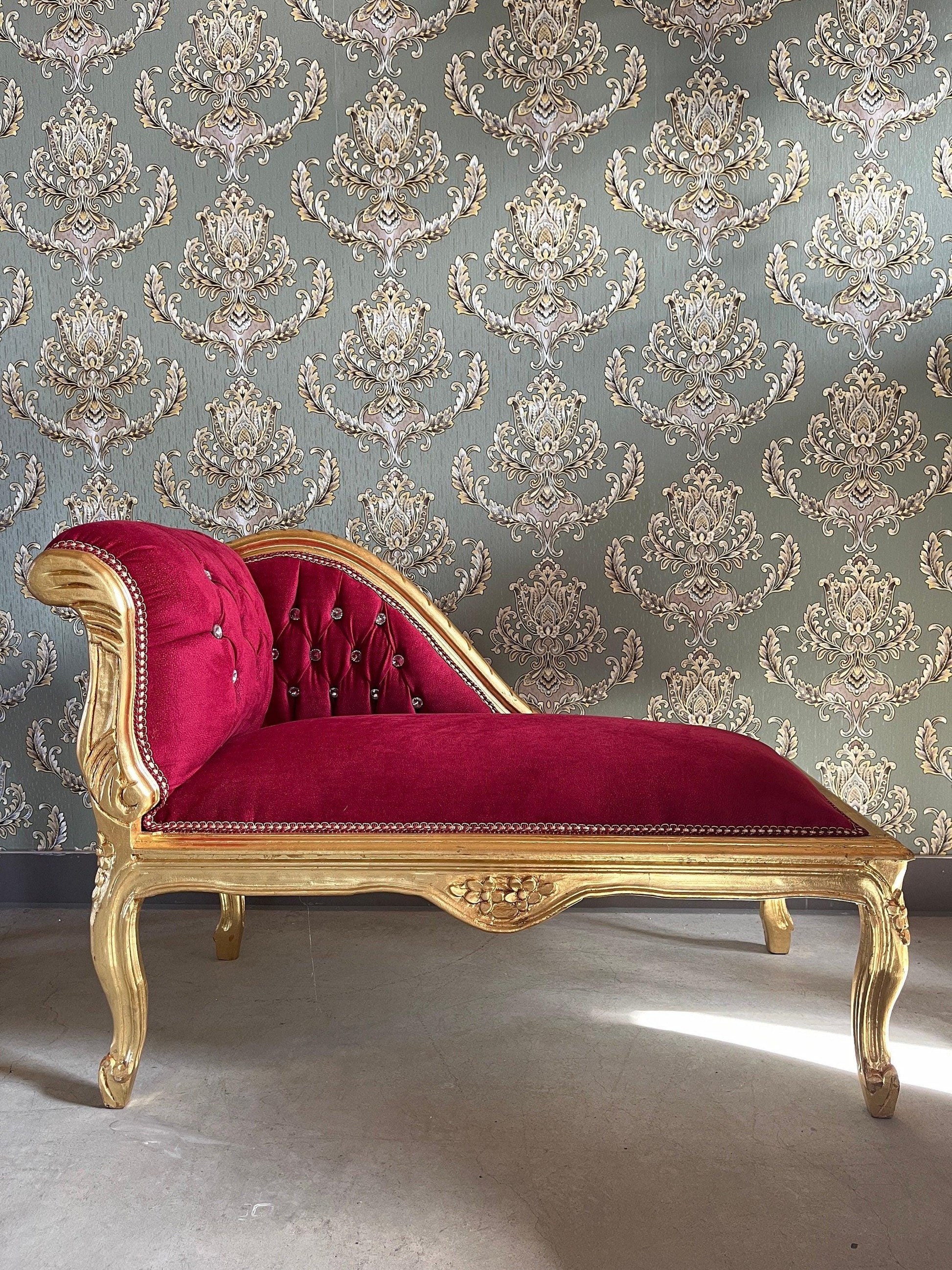 Small Bench Forest Green French Louis Style Small Longue Settee Velvet Red Retro Baroque Style Ottoman for Home Decor
