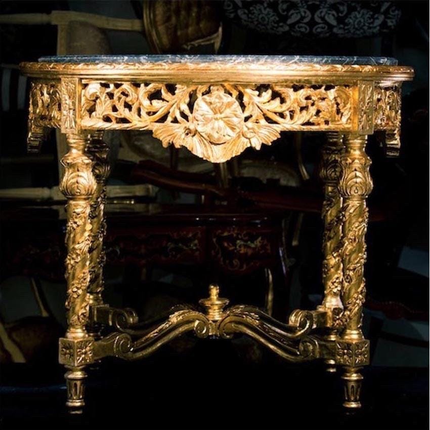 Dining Table in Gold Finish French Baroque Style Round Table Handmade Antique Style for Dining Room Decor