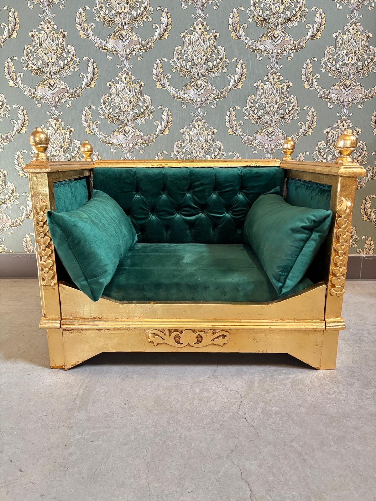 Pet Sofa Green Velvet French Baroque Style Cute Dog Couch Handmade in Hot Pink Velvet Gold Finish for Small Pet for Pet Lover