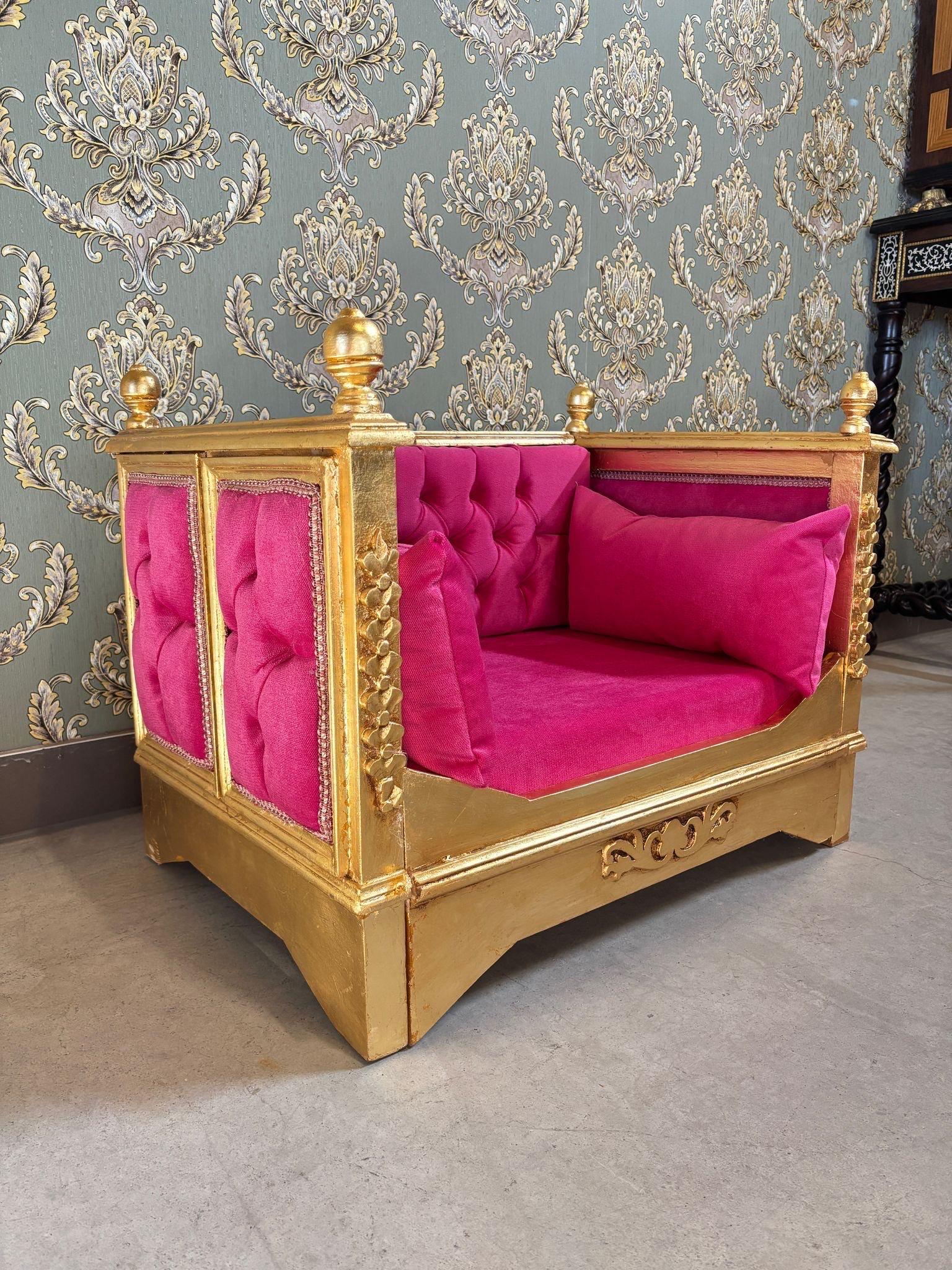 Pet Sofa Green Velvet French Baroque Style Cute Dog Couch Handmade in Hot Pink Velvet Gold Finish for Small Pet for Pet Lover