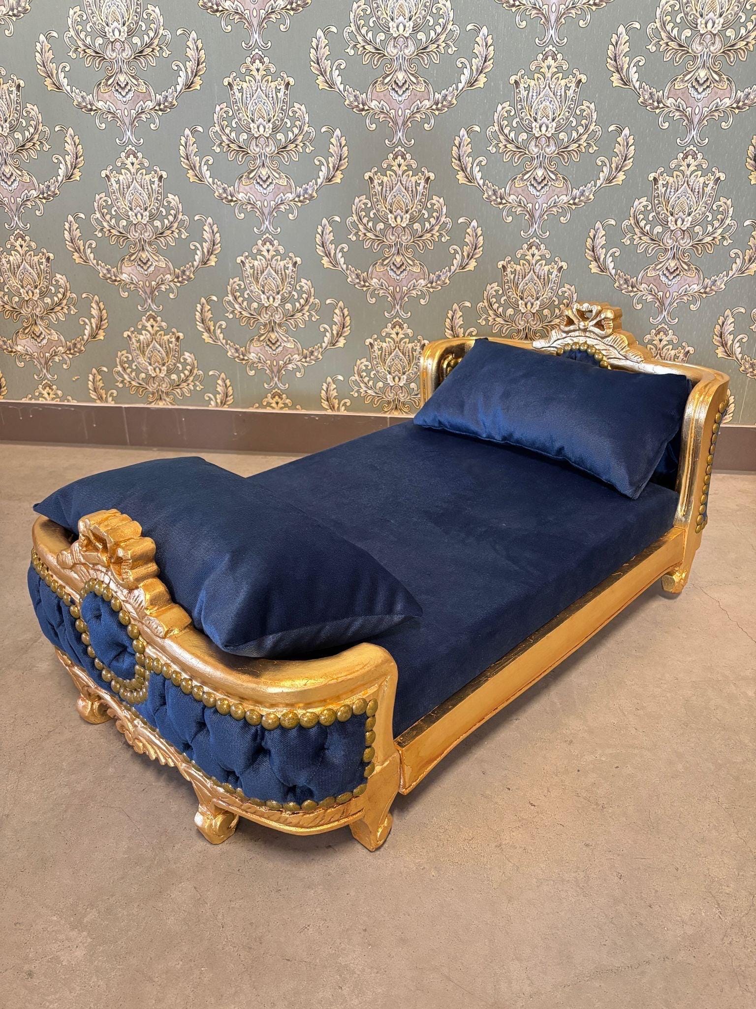 Pet Bed French Louis Baroque Style Handmade Small Dog Bed Velvet Hot Pink Baroque Style Cat Bed Velvet Blue in Gold Finish Home Decor