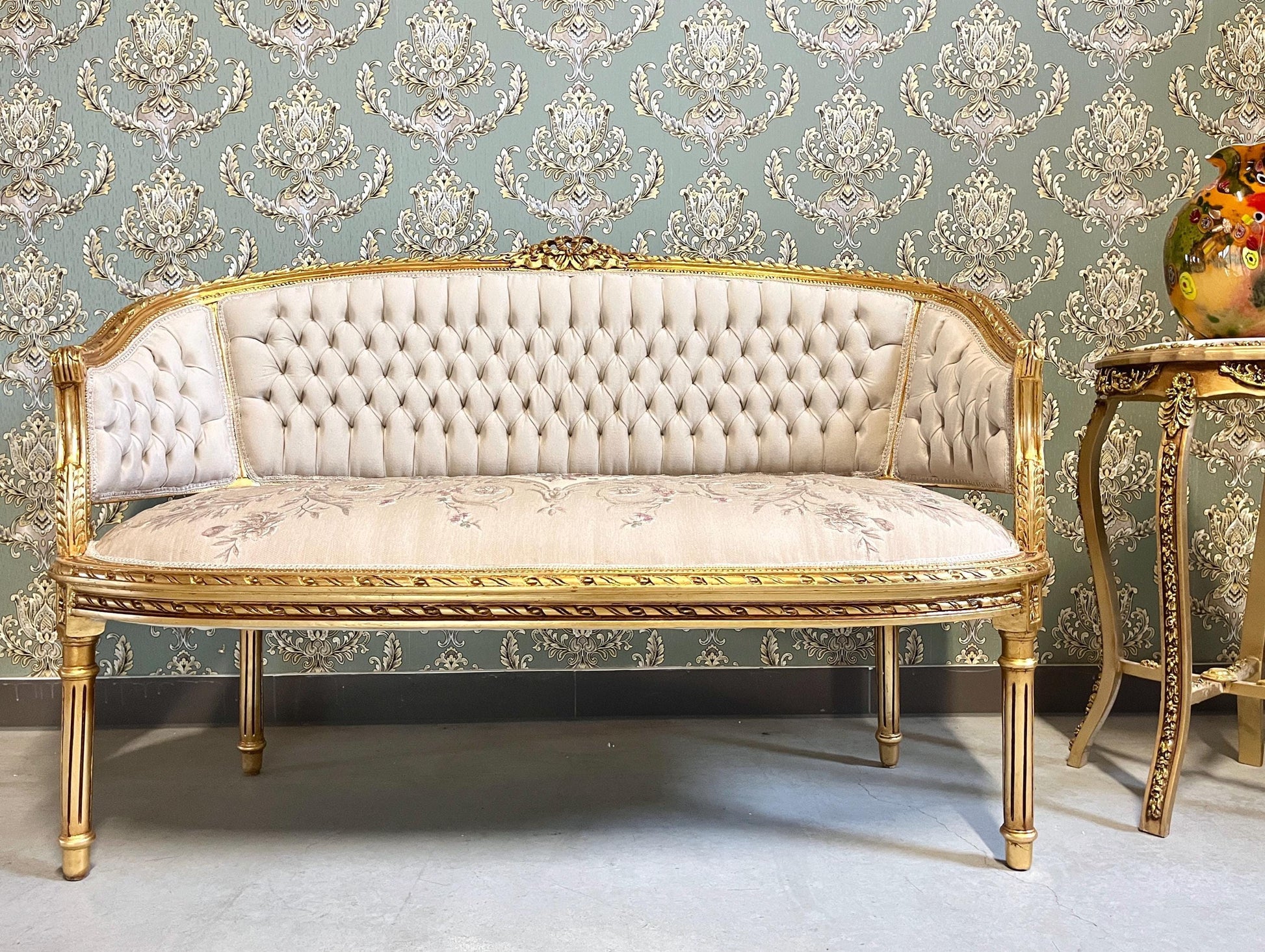 Sofa Set Retro French Baroque Rococo Style Beige Floral Color Damask Lounge Couch Set Handmade Antique Style for Living Room Home Decor