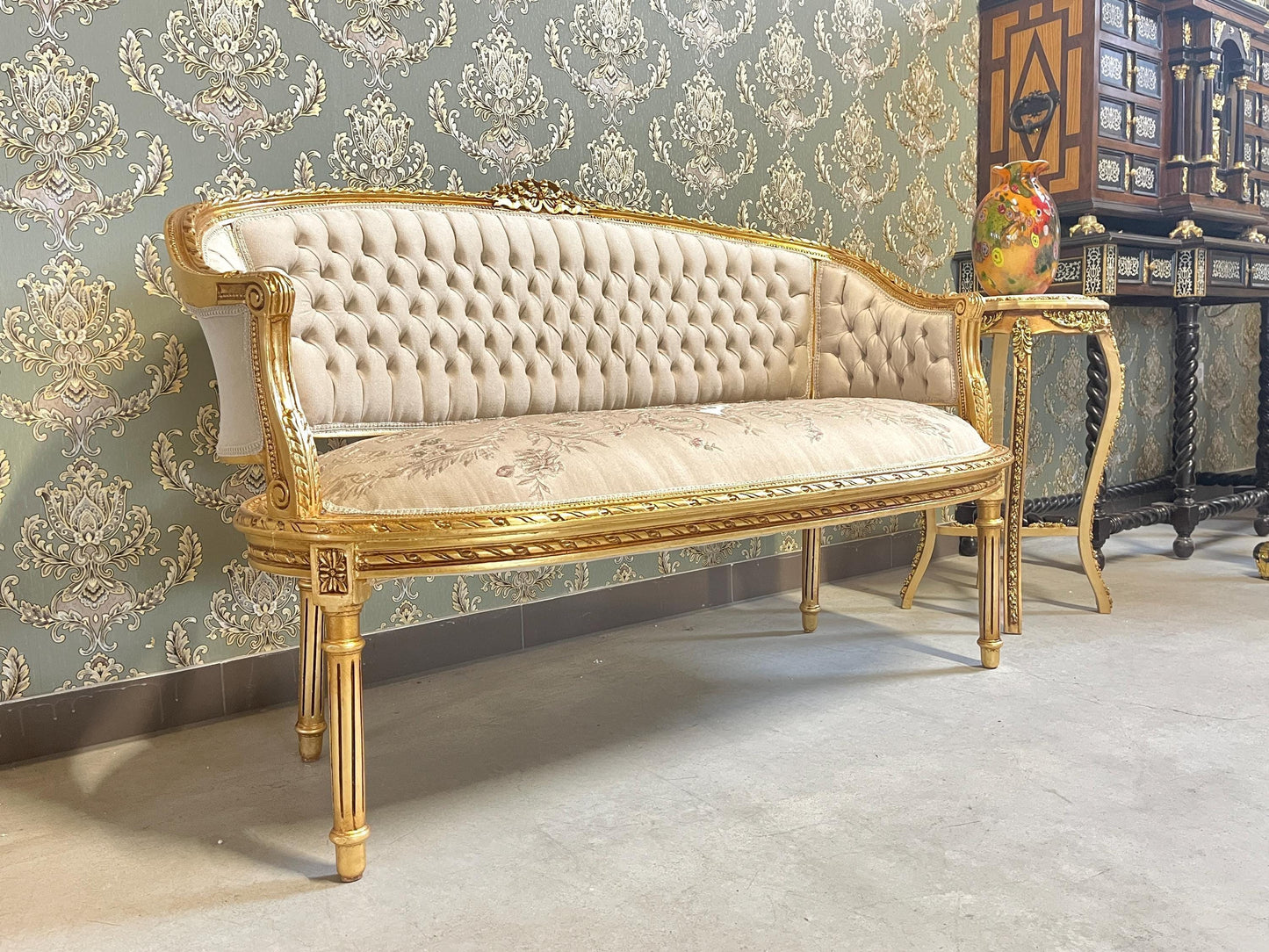 Sofa Set Retro French Baroque Rococo Style Beige Floral Color Damask Lounge Couch Set Handmade Antique Style for Living Room Home Decor