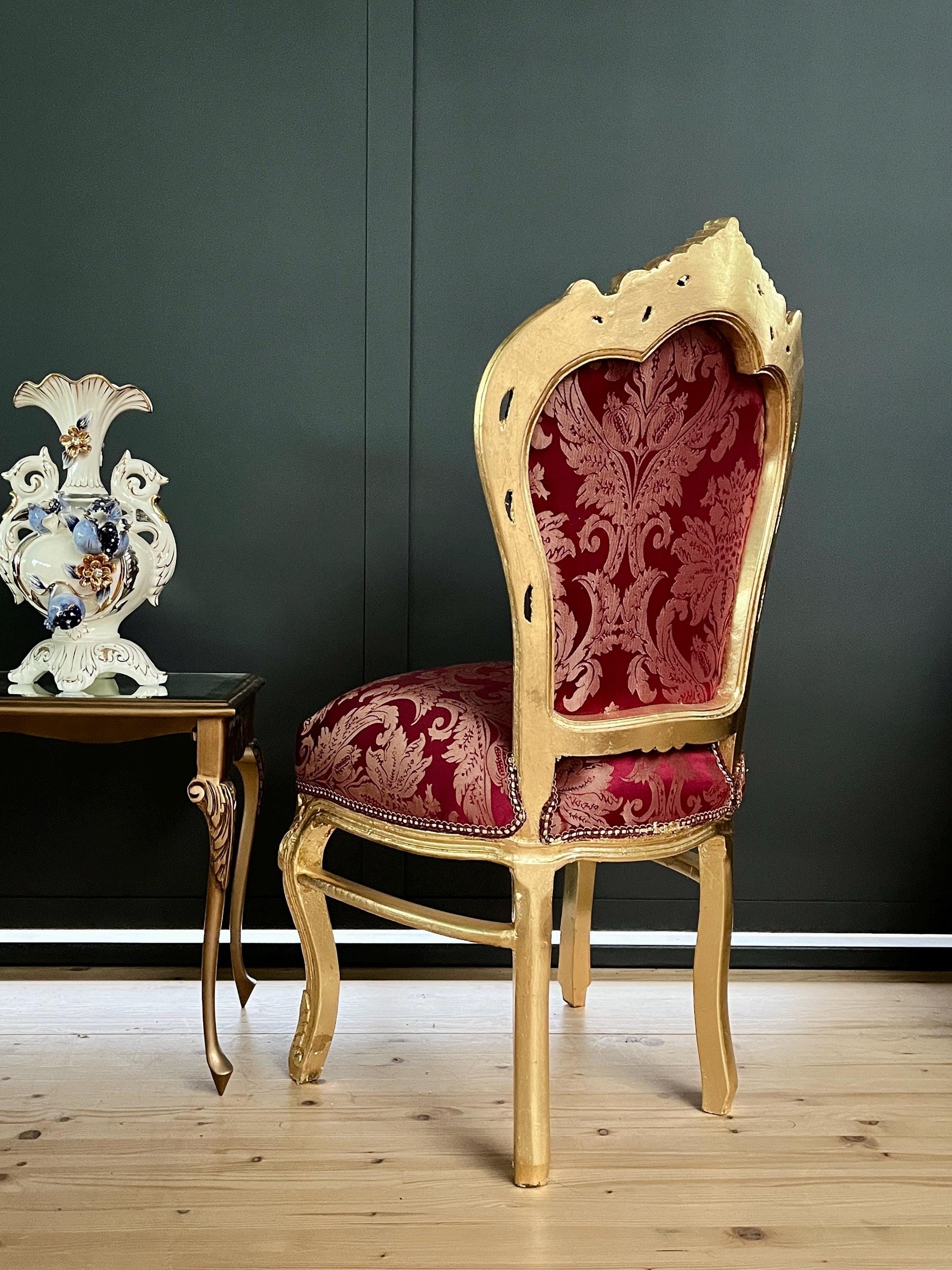 Accent Chair Baroque Rococo Style Dining Chair French Louis XV Style in Xmas Red Color Gold Finish for Holiday Decor
