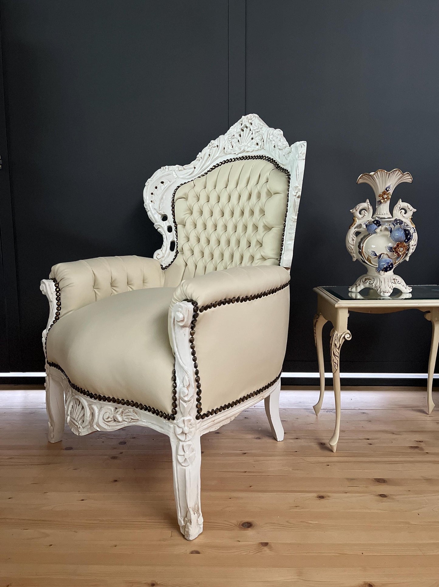 Accent Armchair French Louis XV Style in Beige Color Retro Baroque Style Chair for Living Room Handmade Armchair Home Decor