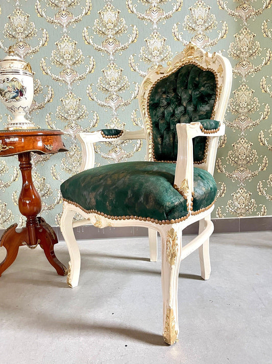 Armchair French Louis Style Velvet Forest Green Chair Baroque Rococo Antique Style Reproduction Armchair for Home Decor for Store Display