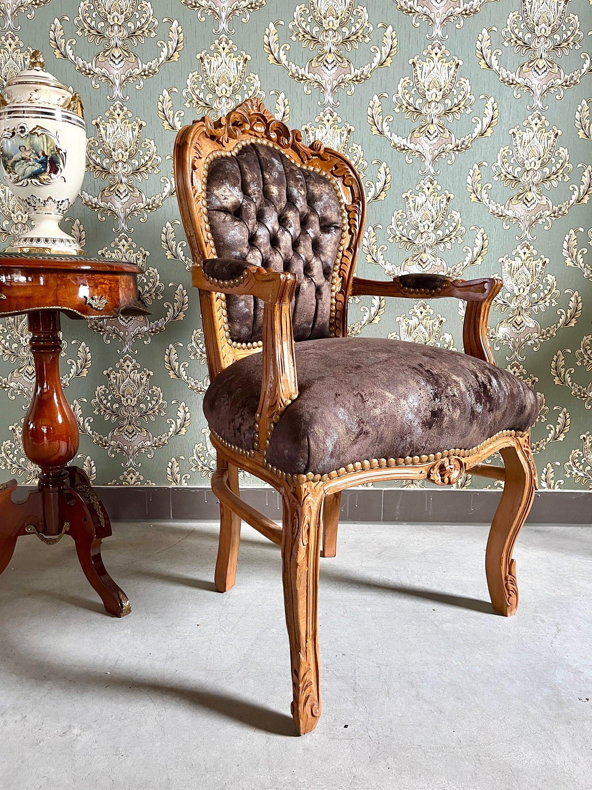 Armchair French Louis Style Velvet Forest Green Chair Baroque Rococo Antique Style Reproduction Armchair for Home Decor for Store Display
