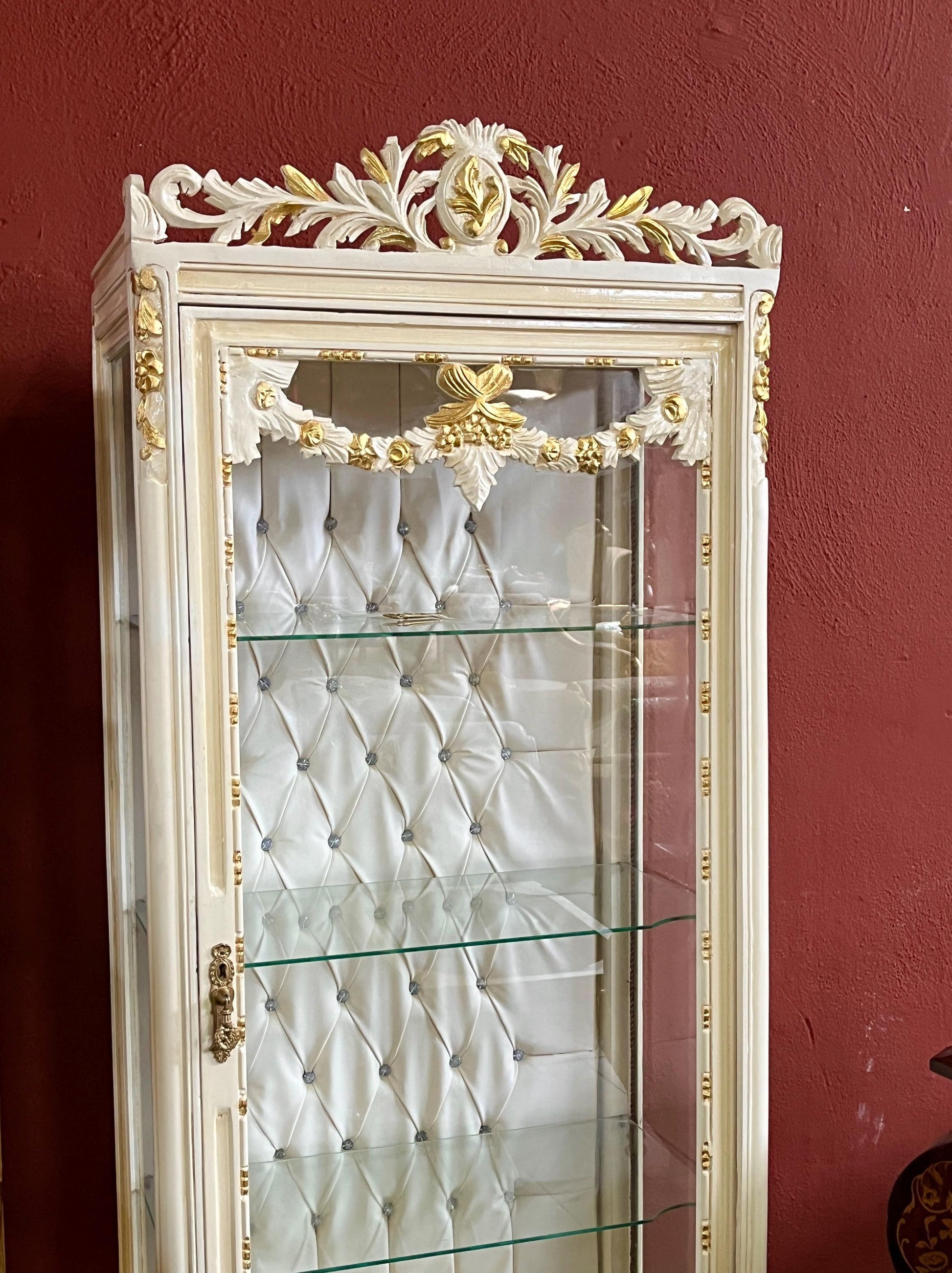 Display Cabinet French Louis XV Style Showcase Antique Baroque Rococo Style in Beige Gold Color Handmade Cabinet for Home Decor