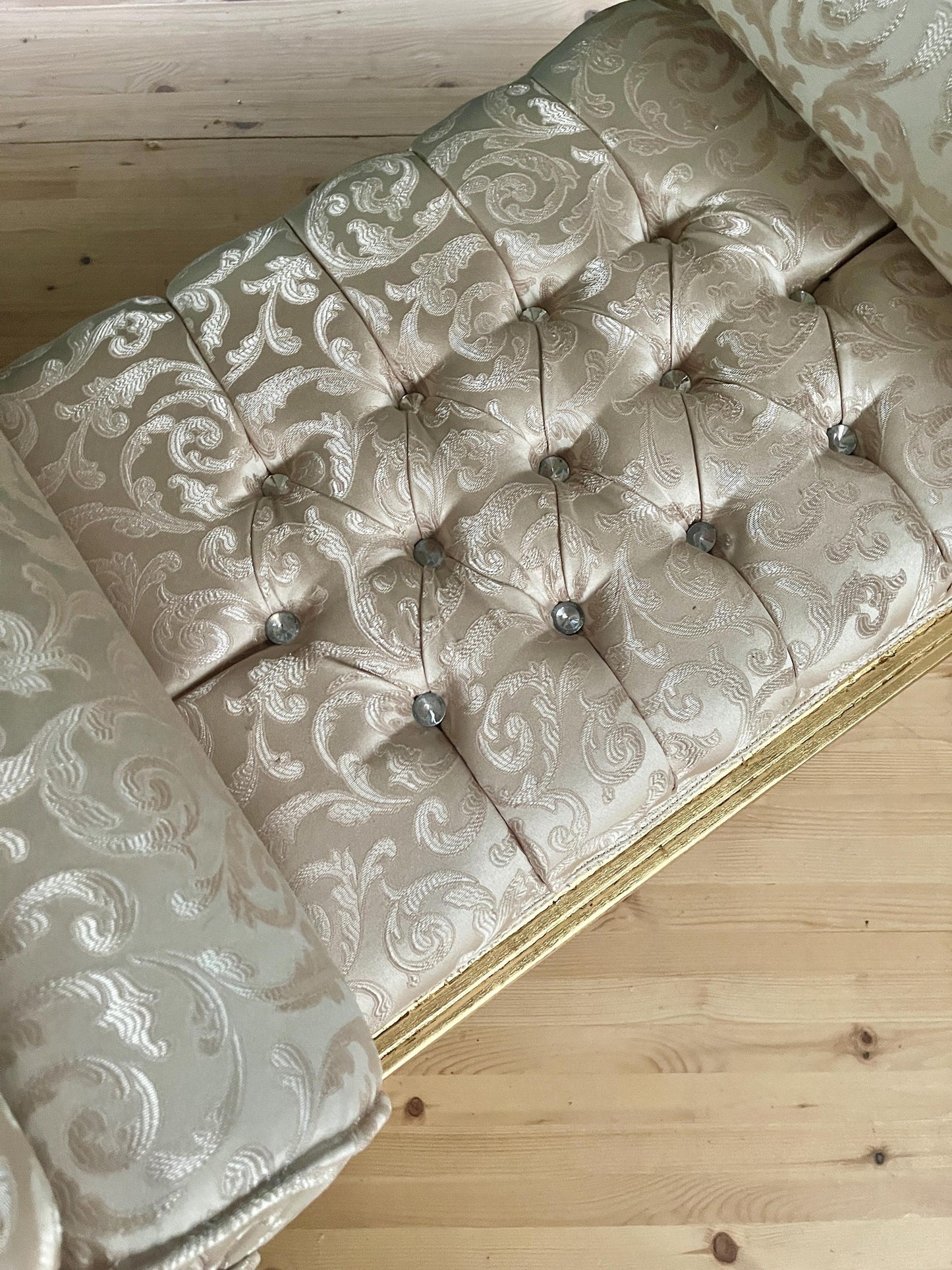Ottoman French Louis Antique Style Beige Color Bench Retro Baroque Rococo Style in Ivory Color Gold Finish for Home Decor