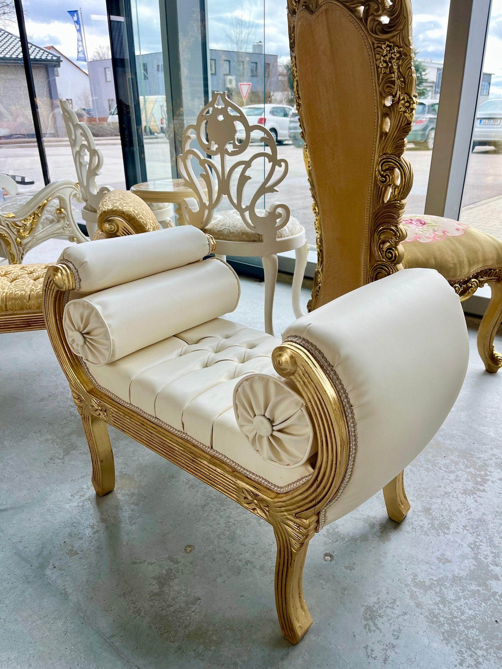 Ottoman French Louis Antique Style in Gold Hocker Retro Baroque Rococo Style in Gold Colour Ottoman for Home Decor