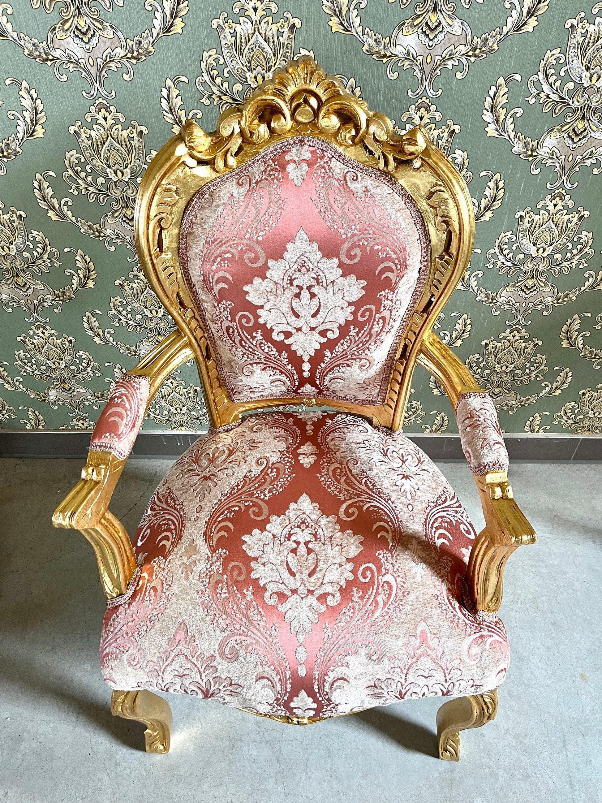 Armchair French Louis Style Accent Chair Baroque Rococo Antique Style in Pink or Turquoise Floral Pattern for Home Decor for Lodge Lobby