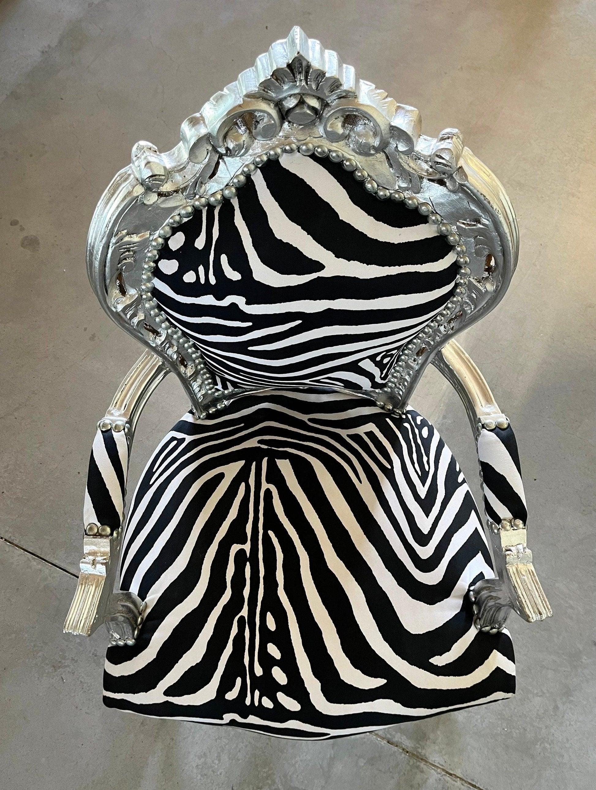 Armchair French Louis Style Zebra Print Dining Chair Antique Style Baroque Rococo Style Armchair in Silver Finish for Home