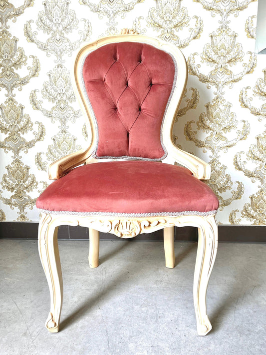 Accent Chair Classic Baroque Style in Beautiful Rose Berry Velvet French Louis Style Chair Beige Wooden Frame for Lounge Room