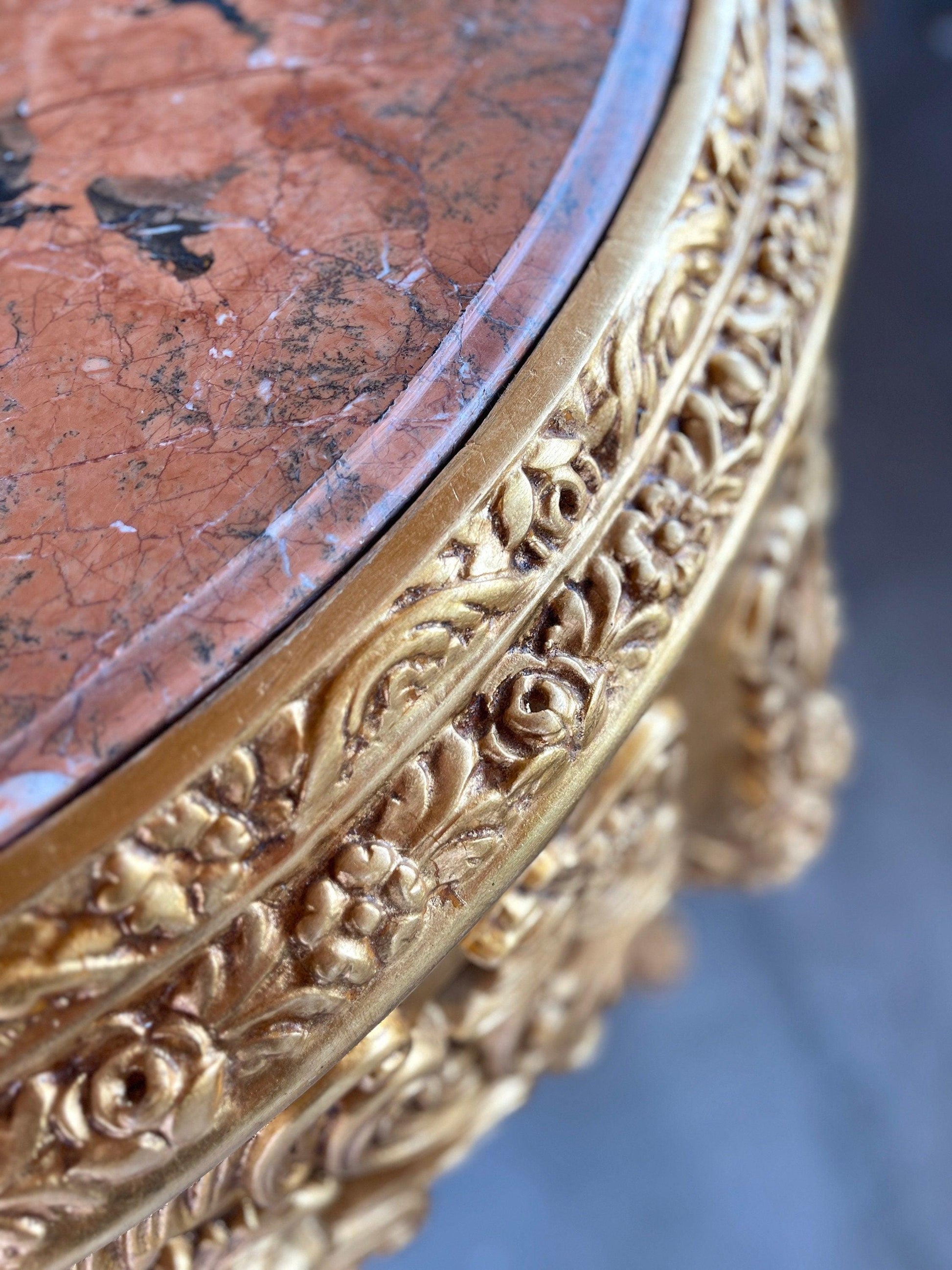 Wooden Decor Table Marble Top Royal Baroque Style Round Table Marble Slab in Orange French Antique Style for Home Decor Hotel Decoration
