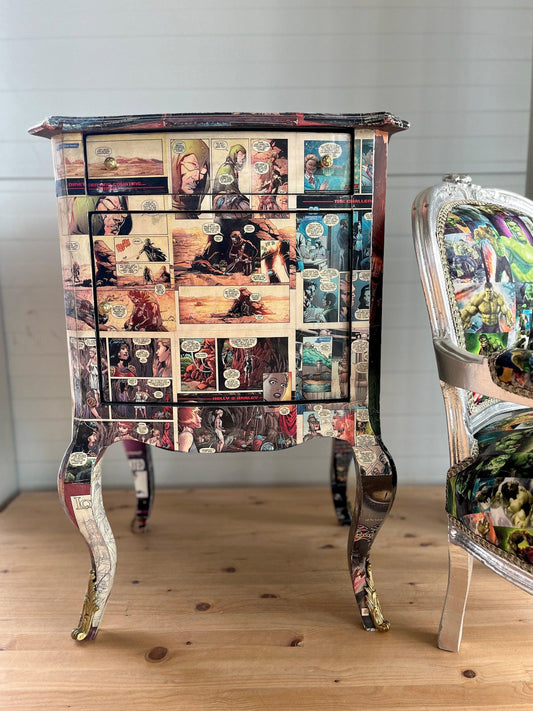 Kids Cabinet French Baroque Rococo Style Comic Book Print at Surface Colorful Cabinet Niche Item