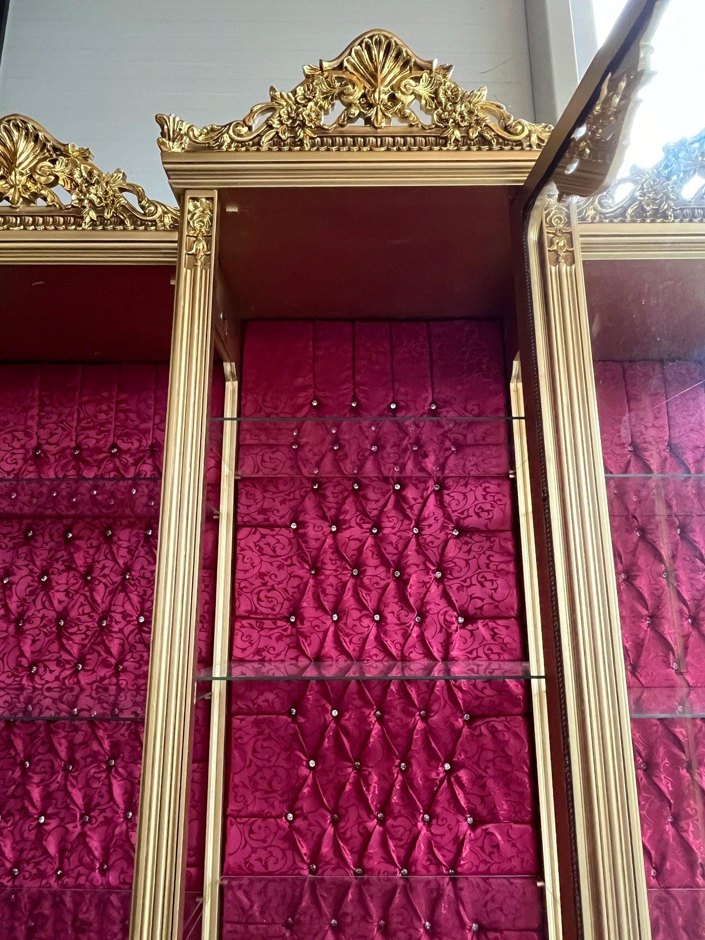Huge Display Cabinet Deluxe Baroque Style Glass Cabinet Royal Antique Style Reproduction Showcase in Gold Finish for Home Decor-LIMITED ITEM