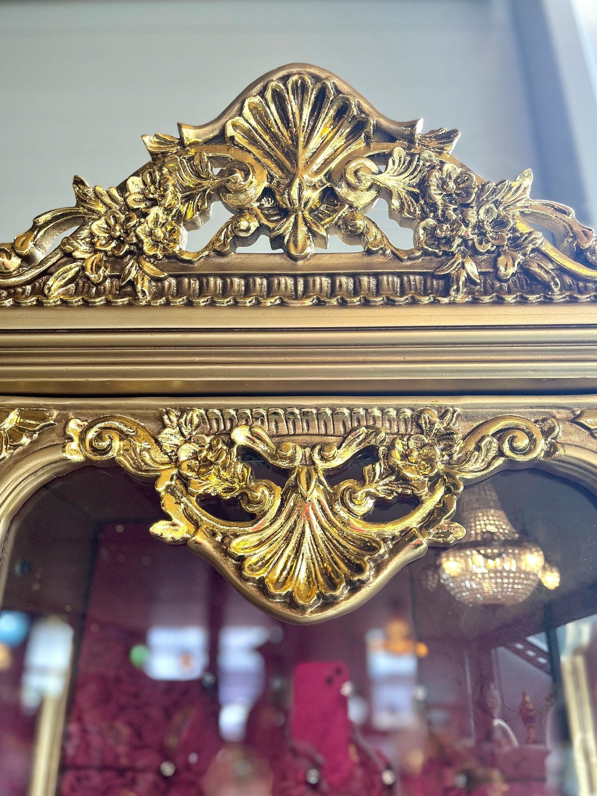 Huge Display Cabinet Deluxe Baroque Style Glass Cabinet Royal Antique Style Reproduction Showcase in Gold Finish for Home Decor-LIMITED ITEM