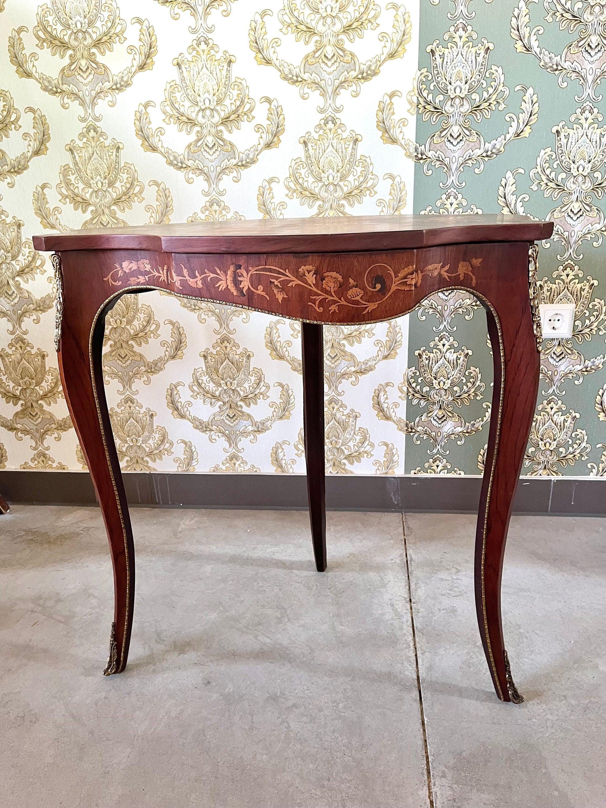 Decorative Table French Antique Look Wooden Desk Retro Baroque Style Niche Table with Cases & Bronze Ornaments for Home Decor-LIMITED ITEM