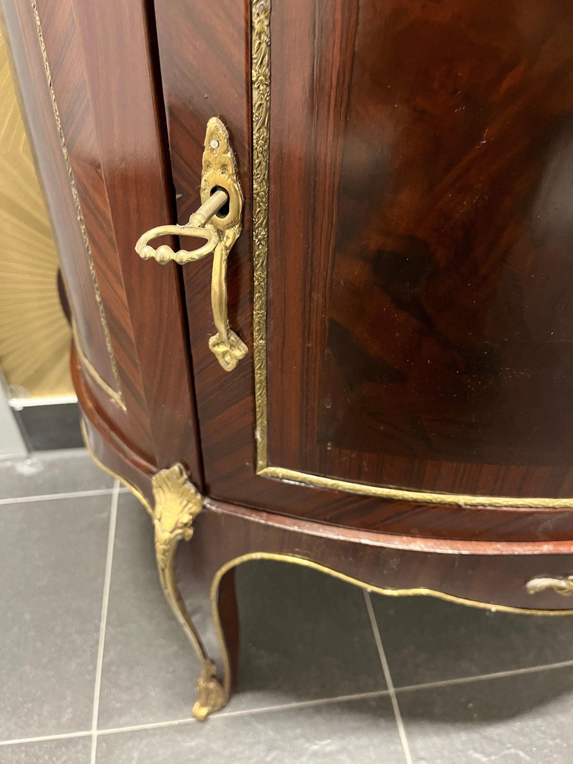 Washbasin Cabinet with Mirror Set French Baroque Style Marble Top Washbasin Cabinet Retro Home Decor in Brown