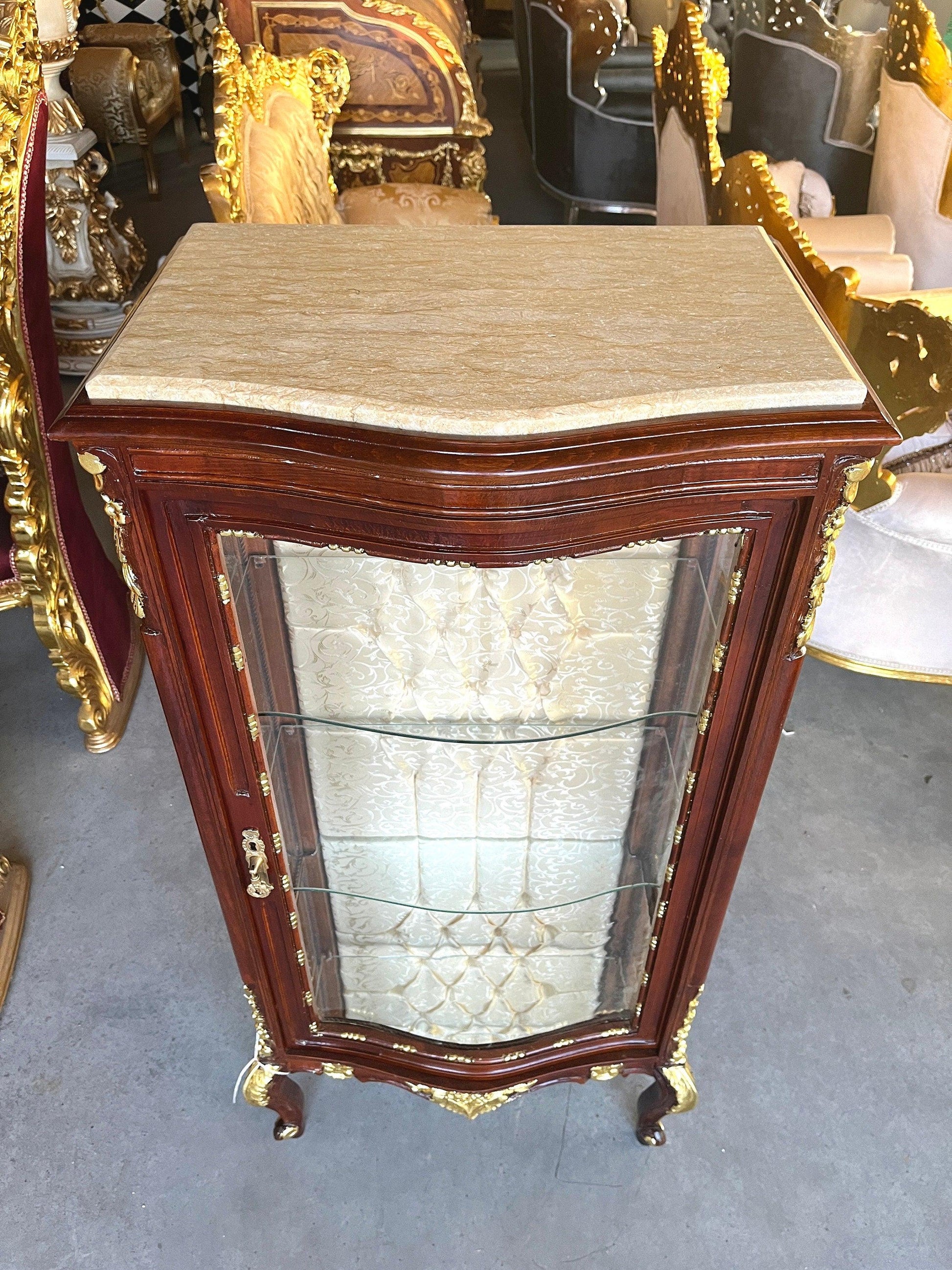 Display Cabinet French Louis Style Glass Wooden Showcase Retro Baroque Style for Home Decoration