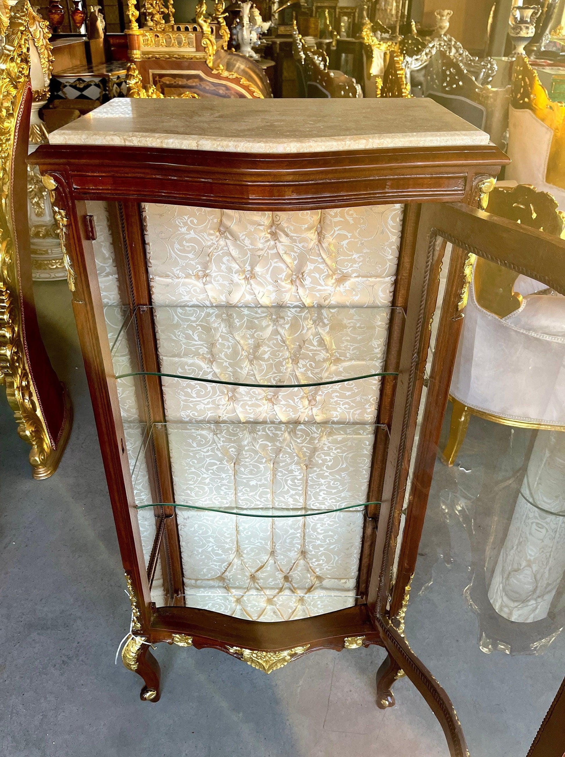 Display Cabinet French Louis Style Glass Wooden Showcase Retro Baroque Style for Home Decoration