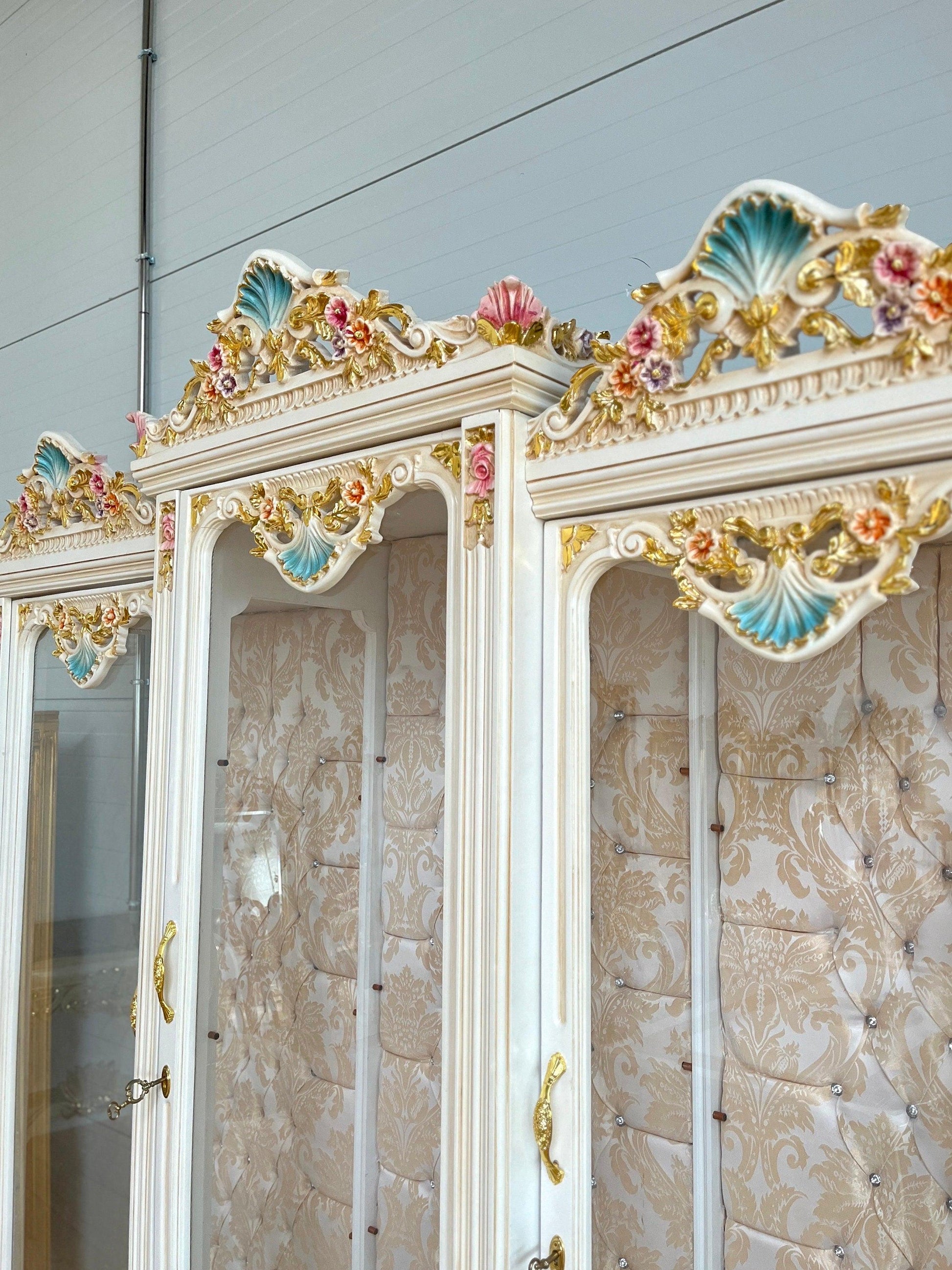 Deluxe Display Cabinet French Baroque Style Huge Showcases in Beige for House Decor for Hotel Lobby -LIMITED ITEM