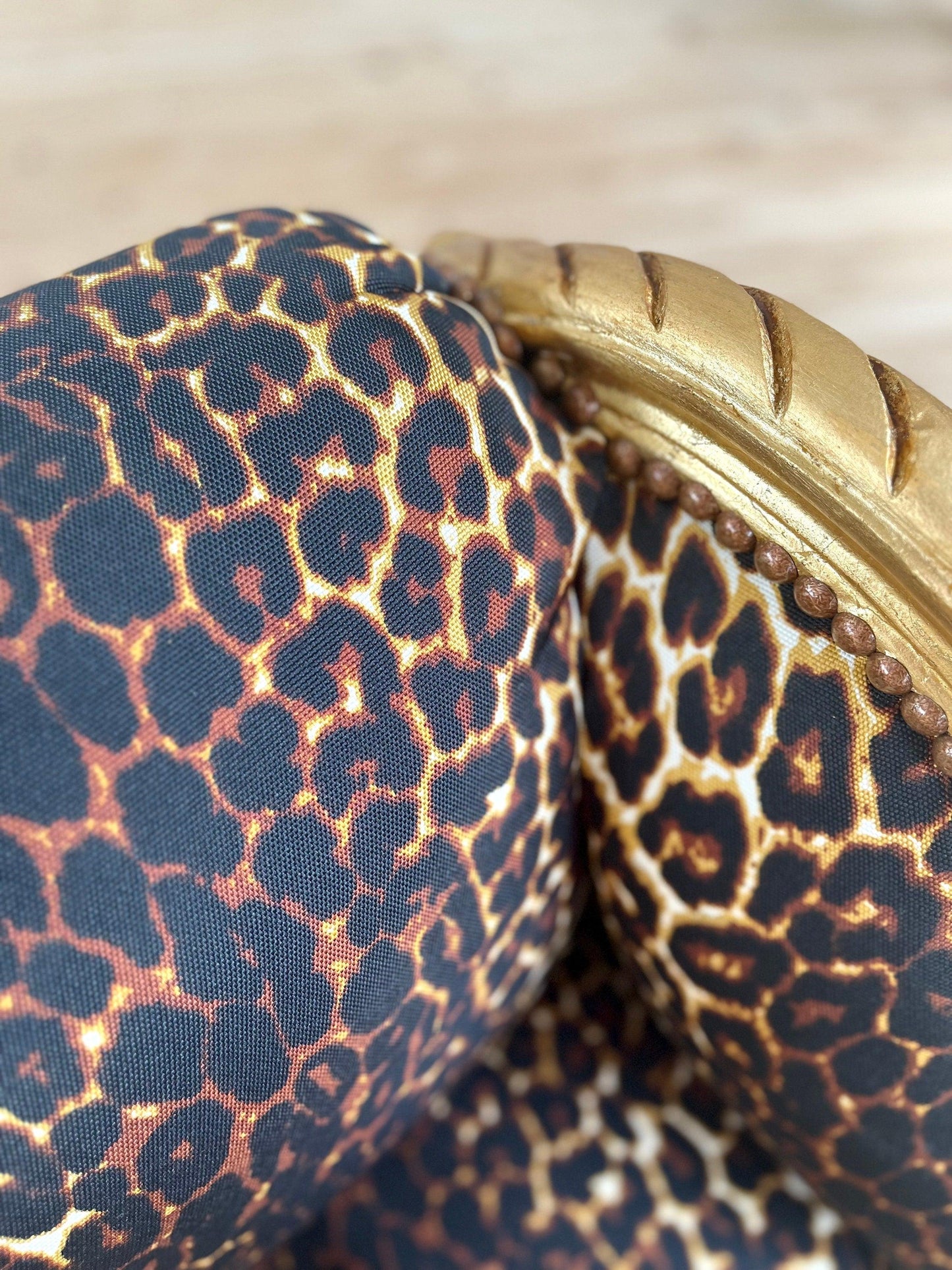 Bench French Louis Style SMALL Longue Bench Leopard Print Retro Baroque Style Ottoman for Home Decor Ottoman or Bench in Gold Finish