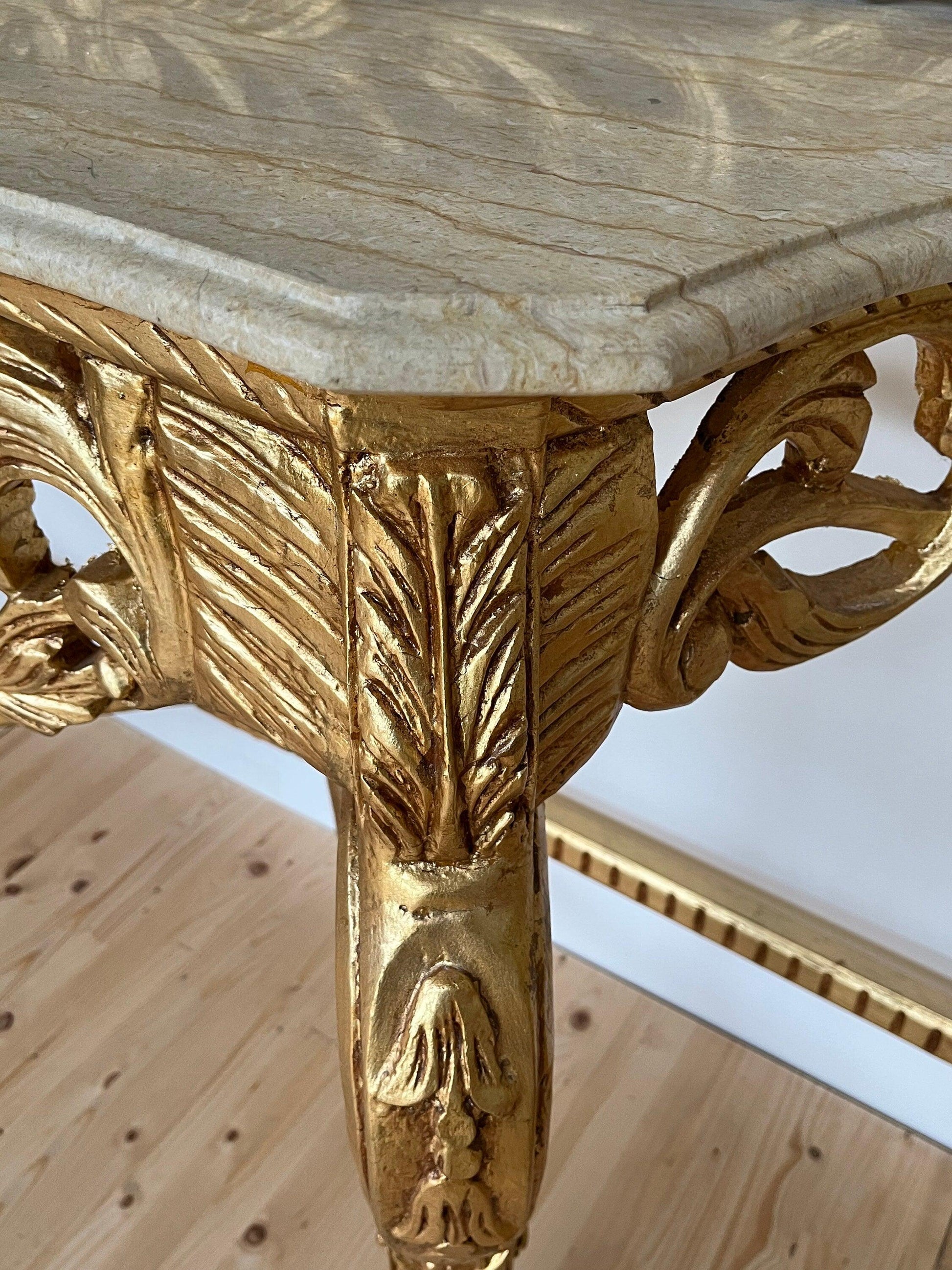Konsolentisch mit Standspiegel Antik Barock Handarbeit Stil / Console Table with Standing Square Mirror Antique Baroque Hndmade Marble Top