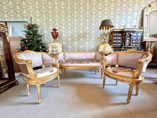 Sofa Set French Antique Style in Khaki Colour Lounge Sofa Retro Baroque Style for Home Decor Lounge Sofa Set in Gold Finish