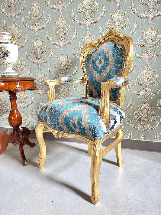 Armchair French Louis Style Accent Chair Baroque Rococo Antique Style in Pink or Turquoise Floral Pattern for Home Decor for Lodge Lobby