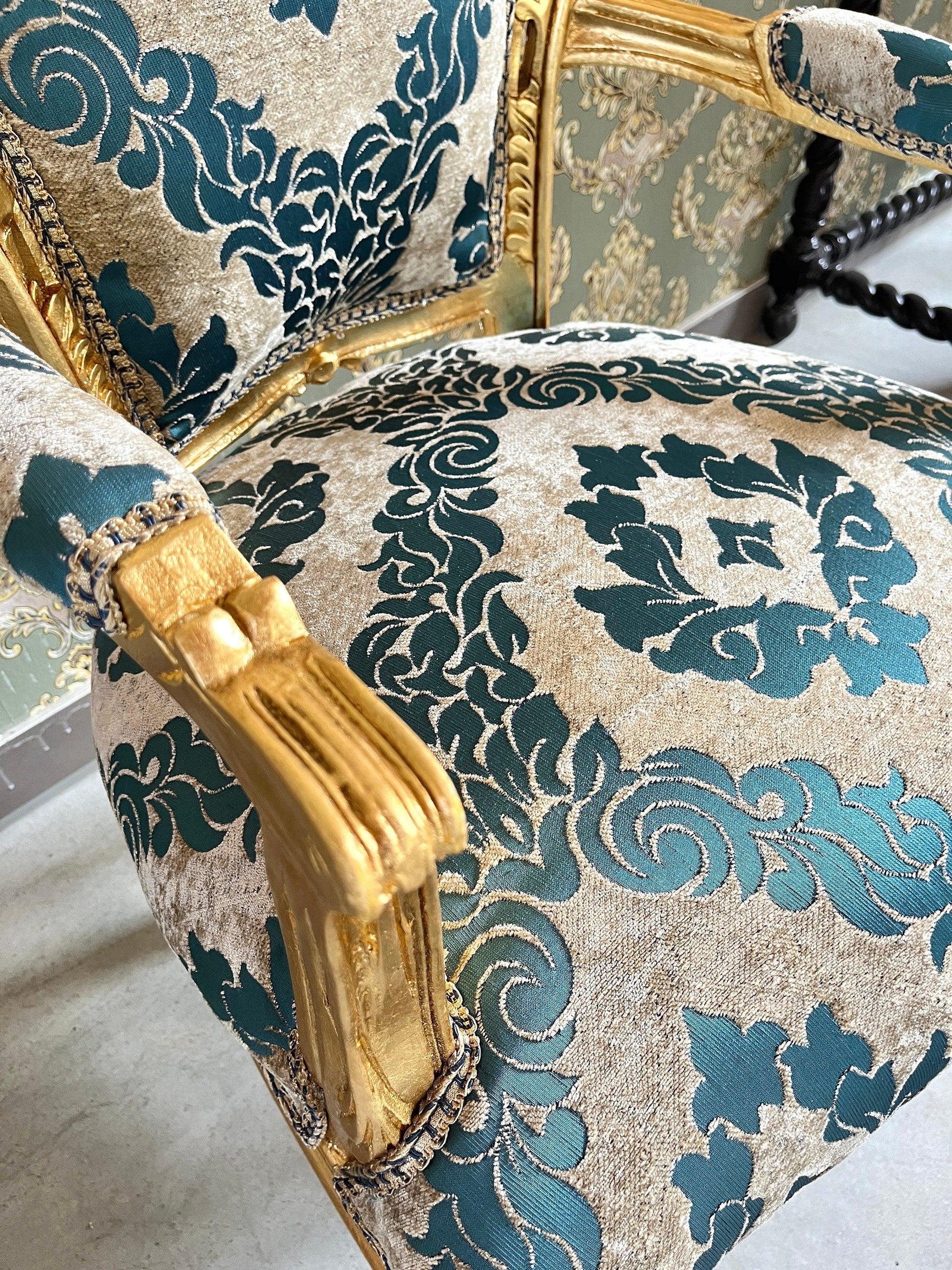 Armchair French Louis Style Accent Chair Baroque Rococo Antique Style in Pink or Turquoise Floral Pattern for Home Decor for Lodge Lobby