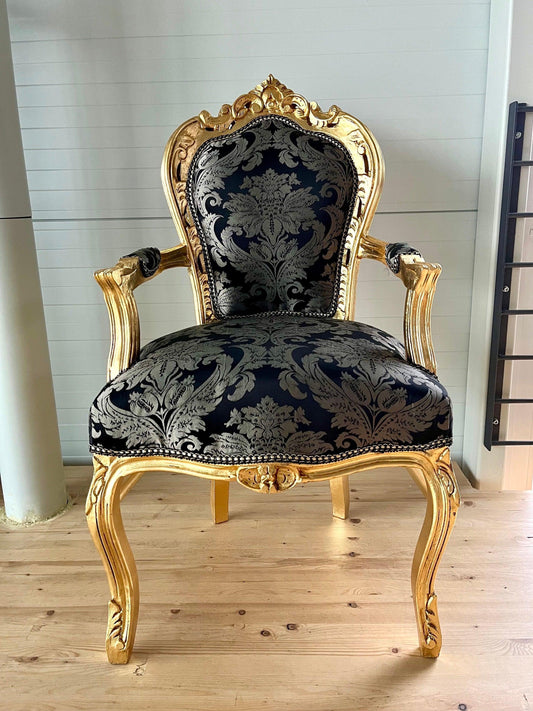 Armchair Black Gold French Louis Style Accent Chair Retro Antique Baroque Rococo Style Armchair in Gold Finish for Home Decor