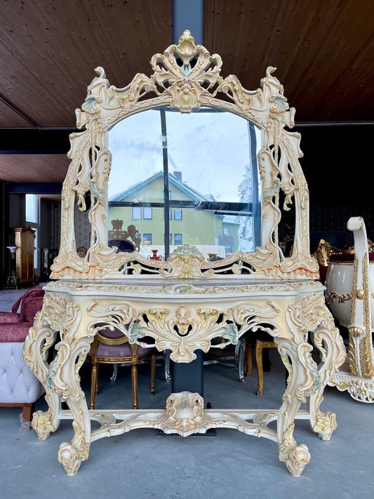 Console Mirror & Table Set Baroque Antique Style in Colorful Venetian Style Mirror and Table Console for Hotel Commercial Lobby Decoration