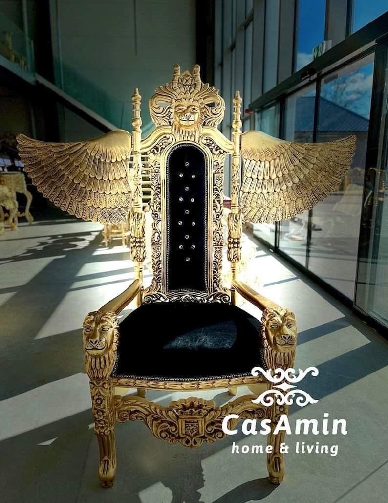 Huge Armchair Gold for Display Window King Throne Gold Lion Shape for Special Event Gold Throne Lion King with Wings Niche Decor for Bar