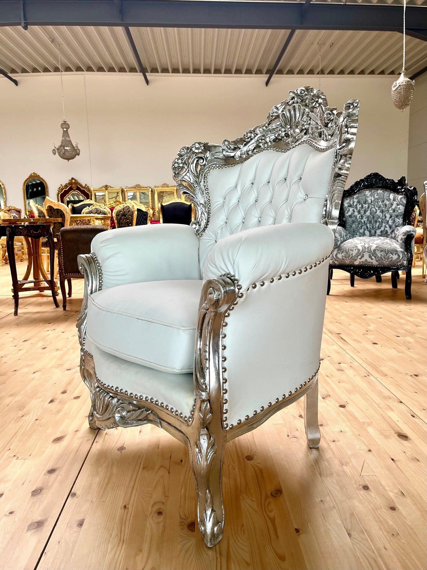 Sofa Set French Louis Style in White Color Settee Baroque Rococo Style Sofa Set in Silver Finish for Wedding Party Event