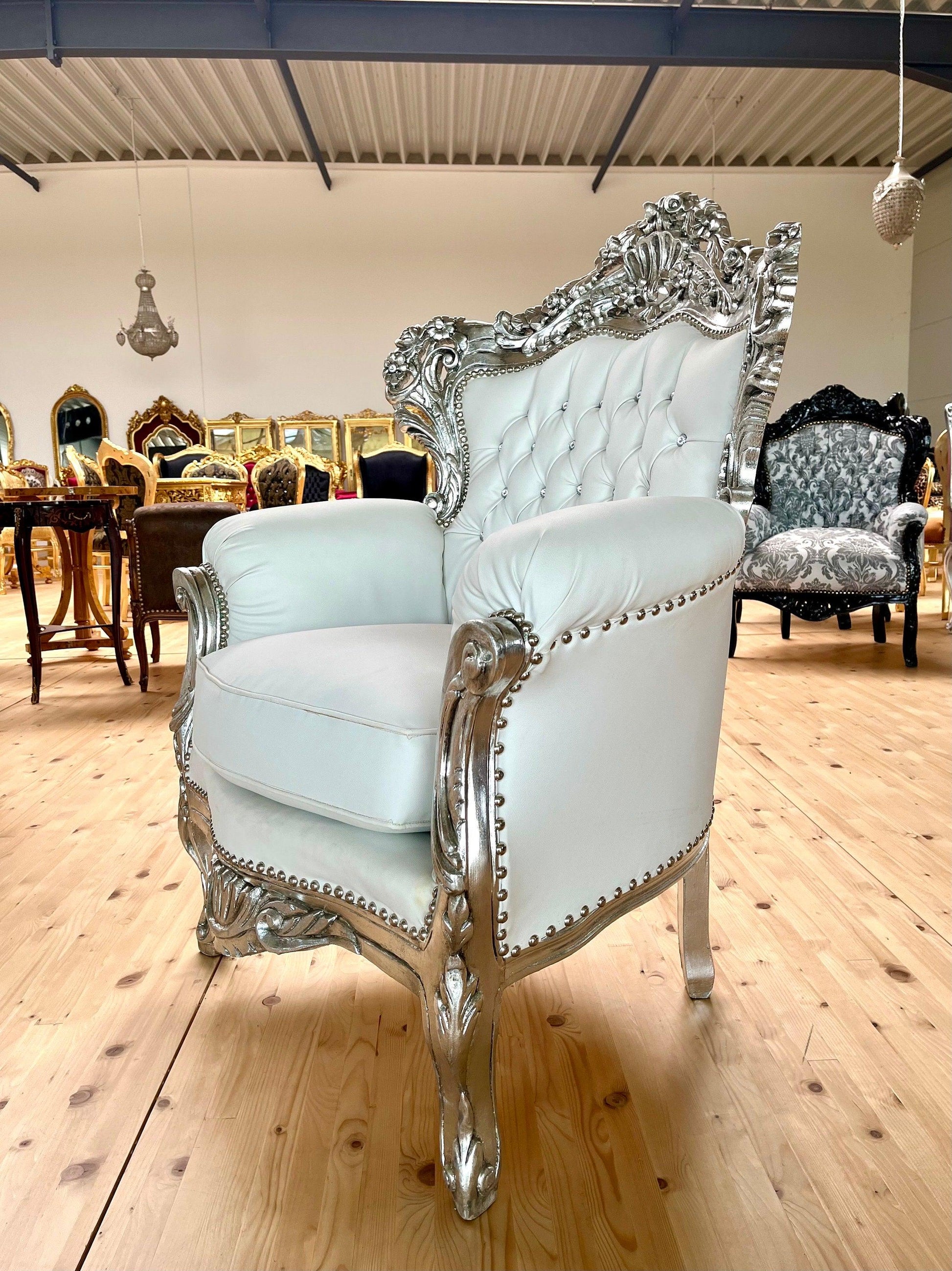 Sofa Set French Louis Style in White Color Settee Baroque Rococo Style Sofa Set in Silver Finish for Wedding Party Event