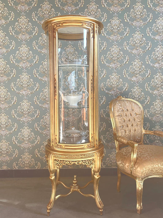 Display Cabinet French Louis Antique Style Glass Showcase Retro Baroque Style Wooden Cabinet in Gold Finish for Home Decor