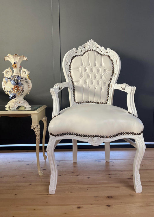 Armchair French Baroque Rococo Handcrafted Style in White for Wedding or Special events!
