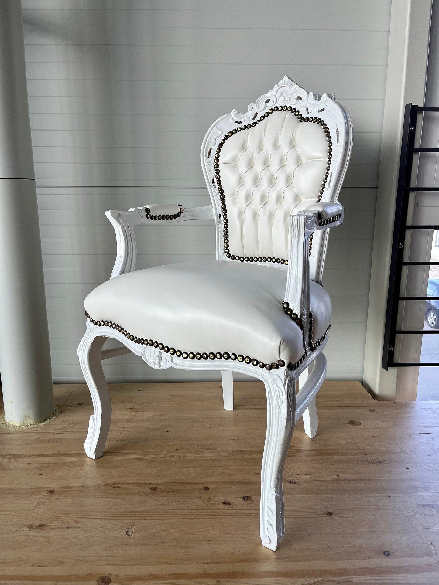 Armchair French Baroque Rococo Handcrafted Style in White for Wedding or Special events!