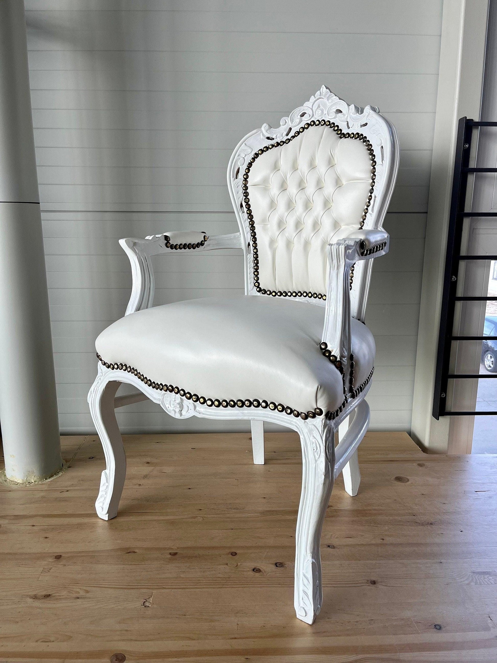 Armchair French Baroque Rococo Handcrafted Style in White for Wedding or Special events!