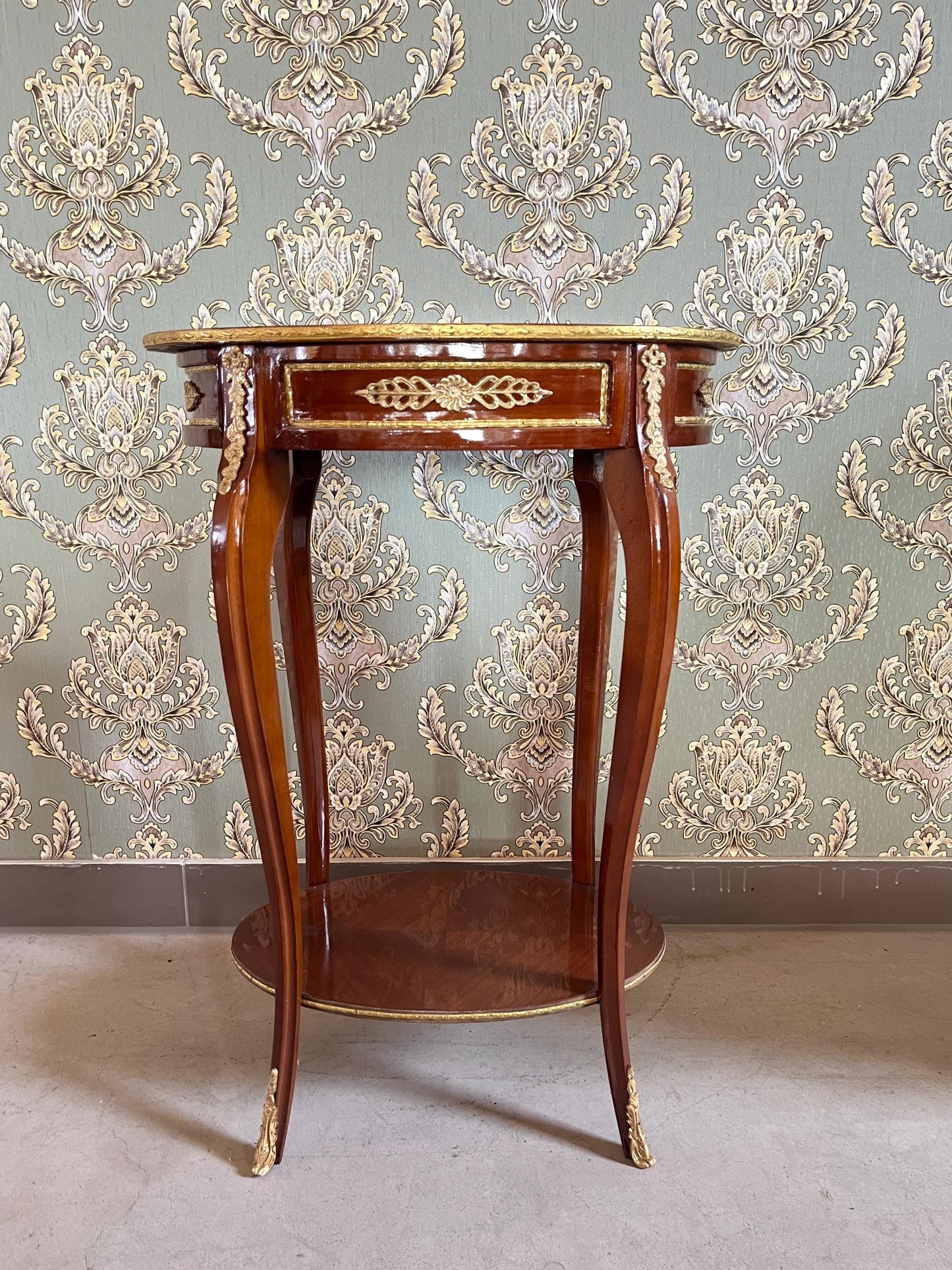 Oval Side Table French Antique Style Wooden Brown Oval Side Table Retro Baroque Style for Home Decor