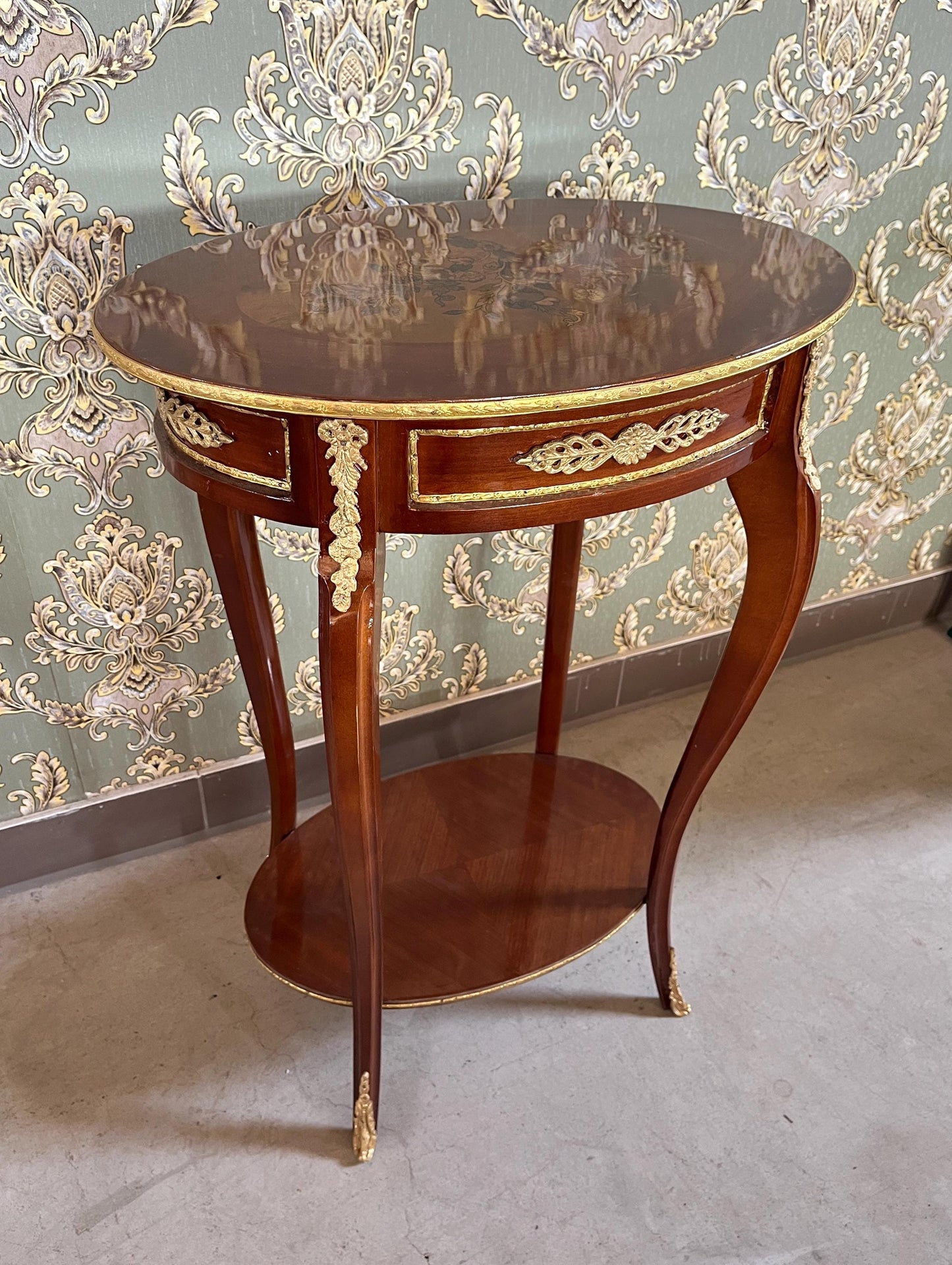 Oval Side Table French Antique Style Wooden Brown Oval Side Table Retro Baroque Style for Home Decor