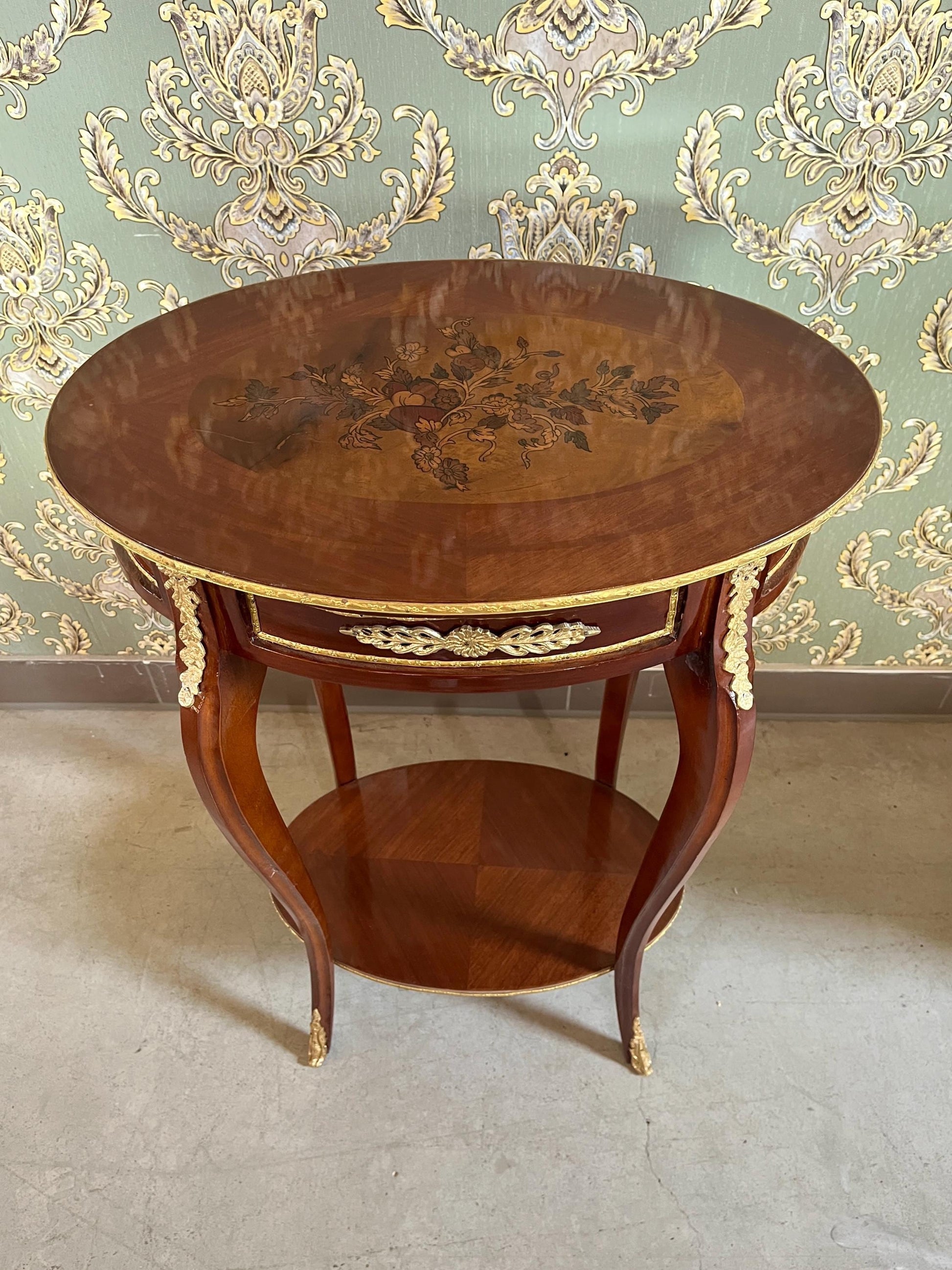 Oval Side Table French Antique Style Wooden Brown Oval Side Table Retro Baroque Style for Home Decor