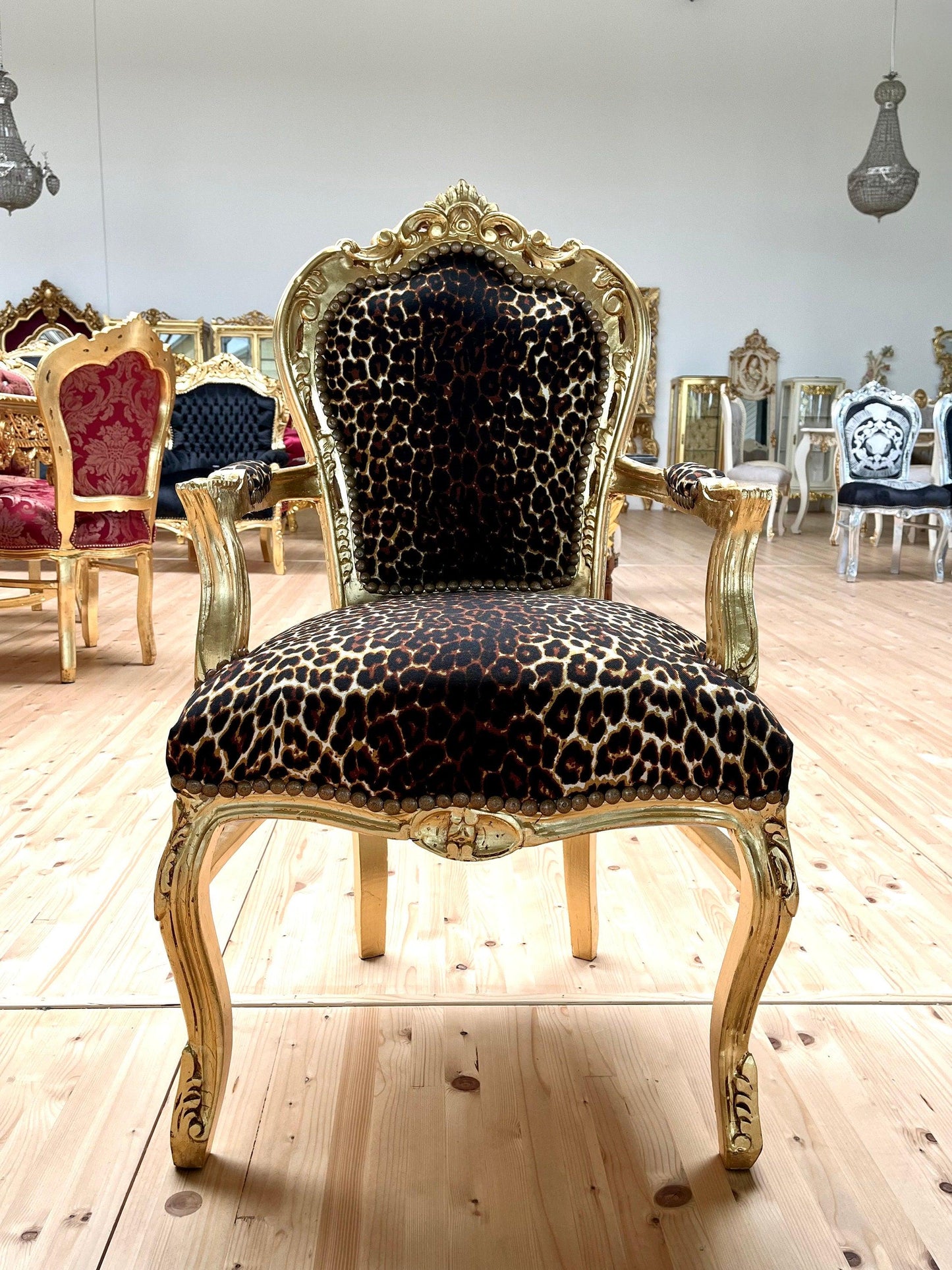 Französischer Sessel im Louis-Barock-Stil / French Louis Baroque Rococo Style Armchair - Gold Leopard