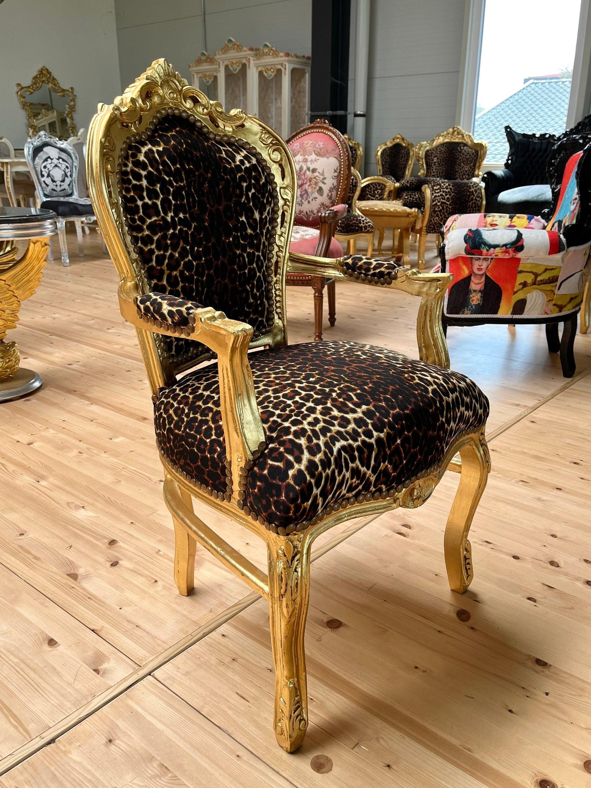 Französischer Sessel im Louis-Barock-Stil / French Louis Baroque Rococo Style Armchair - Gold Leopard