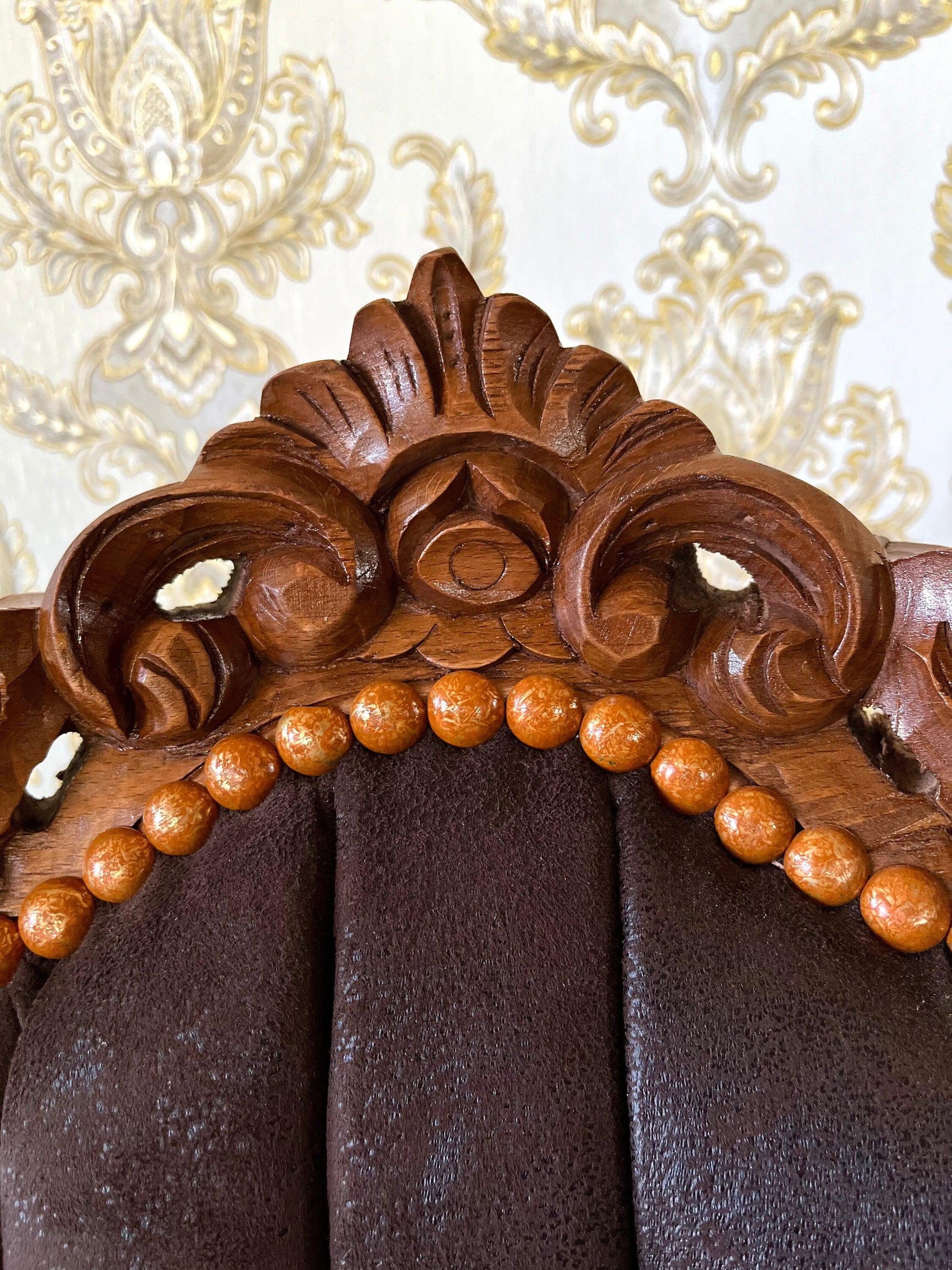 Armchair French Louis Style Brown Color Leather Like Chair Baroque Rococo Style Armchair Antique Style Reproduction Armchair in Brown Color