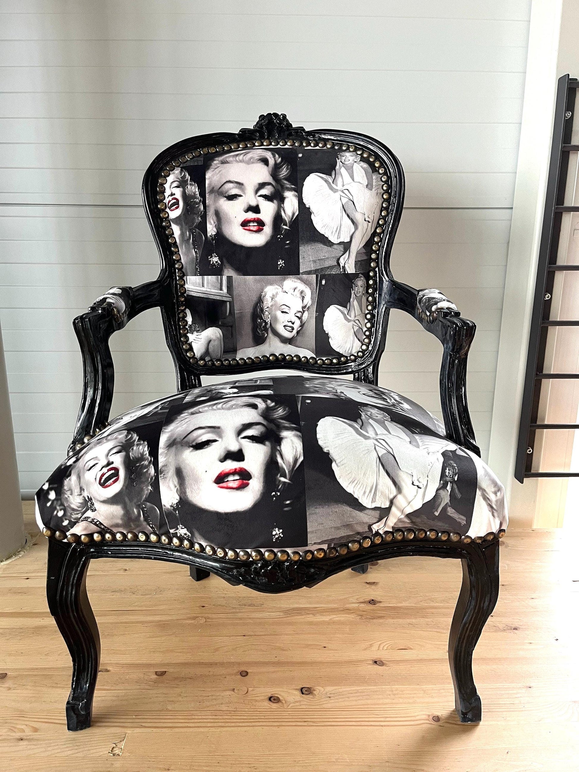 Armchair Marilyn Monroe Print French Louis Style Chair Home Devor Baroque Rococo Style Armchair in black & White Print